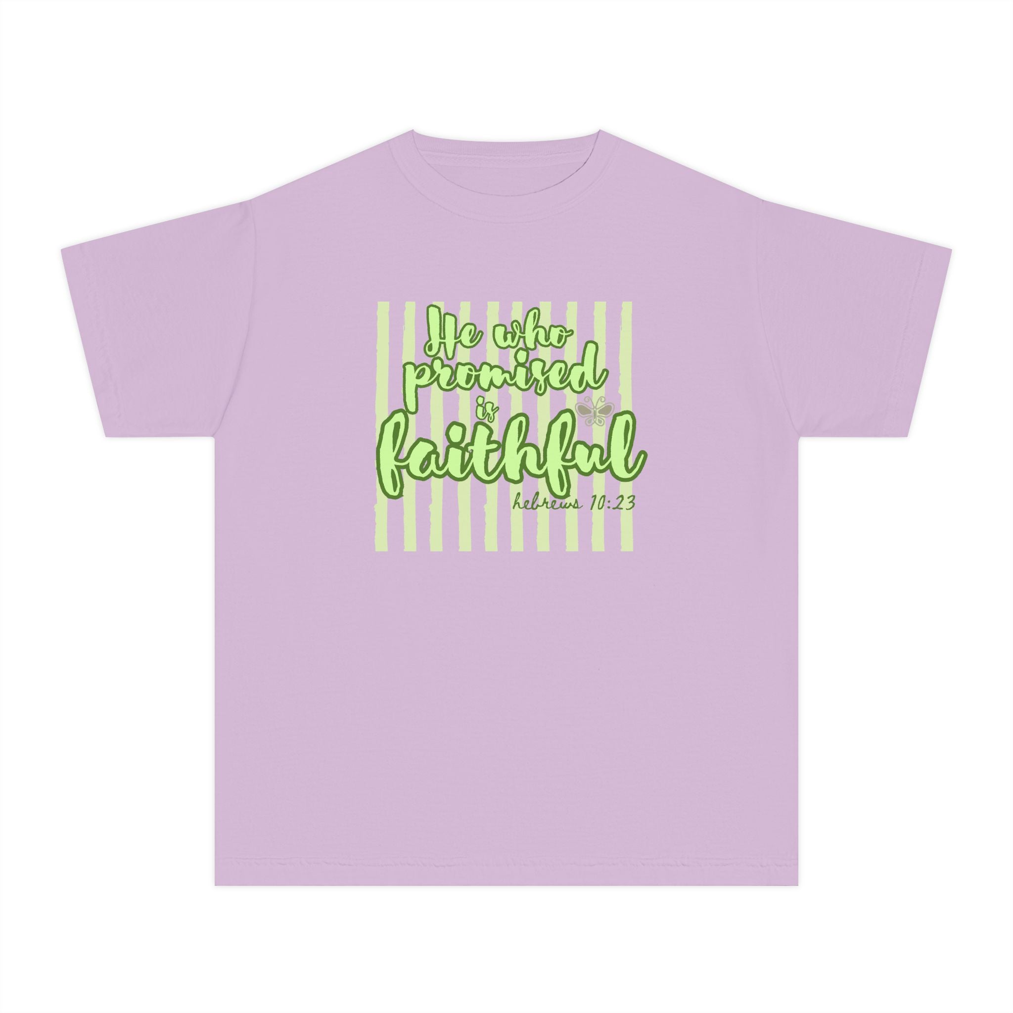 Youth Tee — "He Who Promised Is Faithful" Christian Kids Shirt