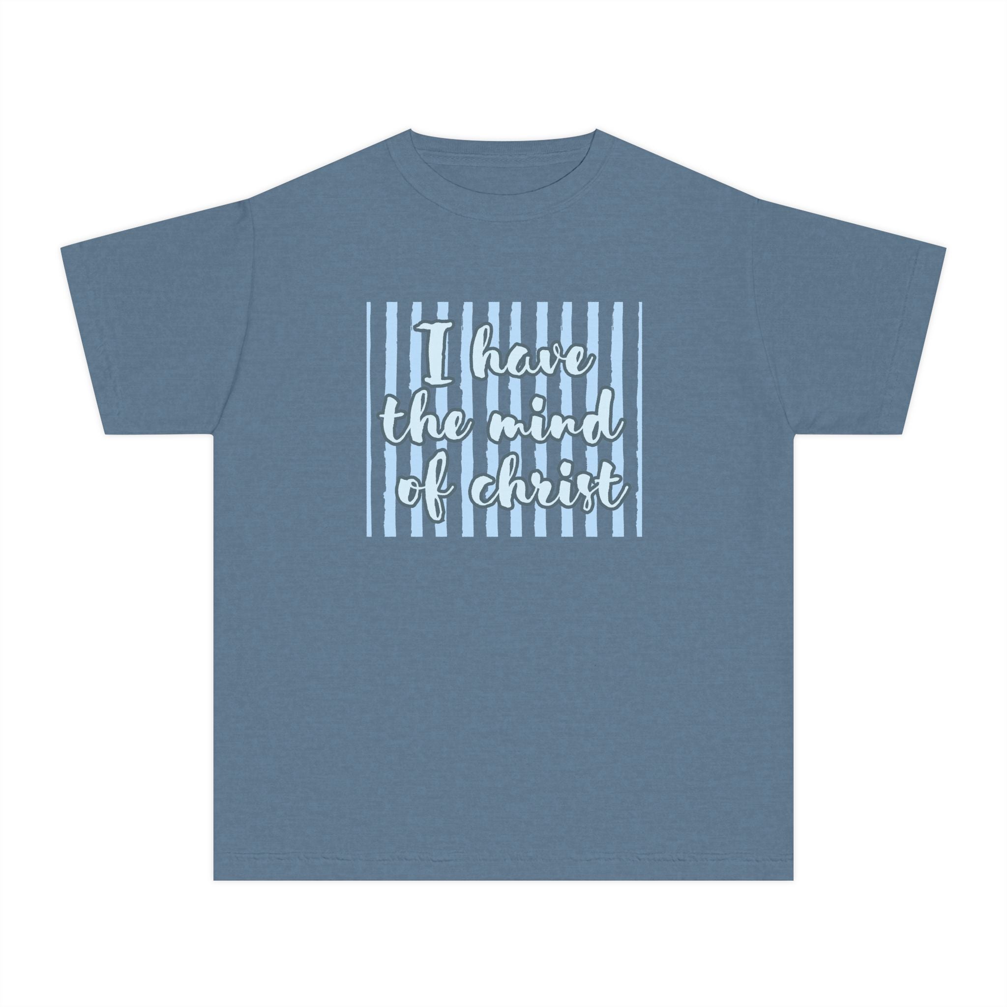 Youth T‑Shirt — “I Have the Mind of Christ” Christian Faith Tee (Pastel Striped Design)