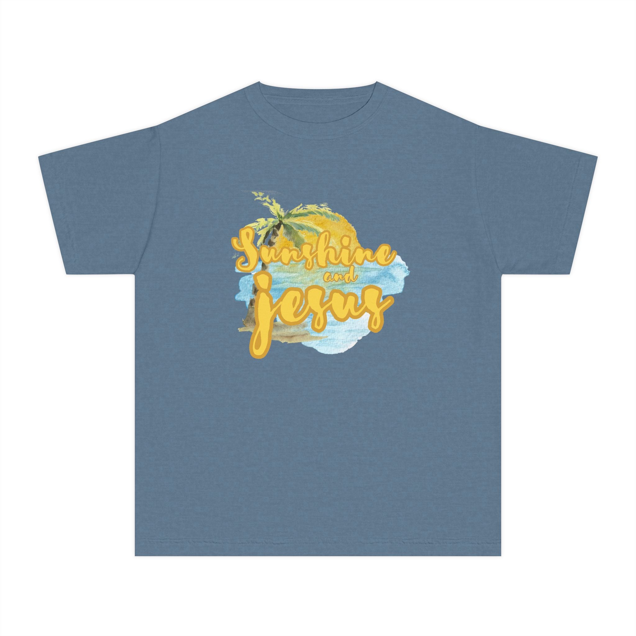 Youth Tee — Sunshine and Jesus Palm Tree Christian Graphic Shirt
