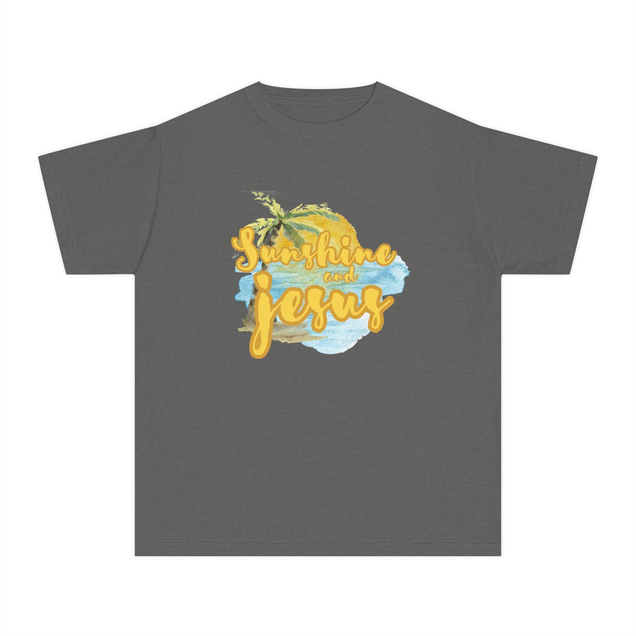 Youth Tee — Sunshine and Jesus Palm Tree Christian Graphic Shirt