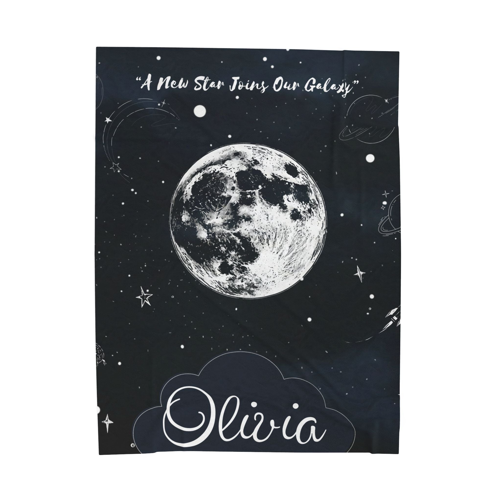 Personalized Moon Nursery Velveteen Blanket, Custom Name Space Baby Throw