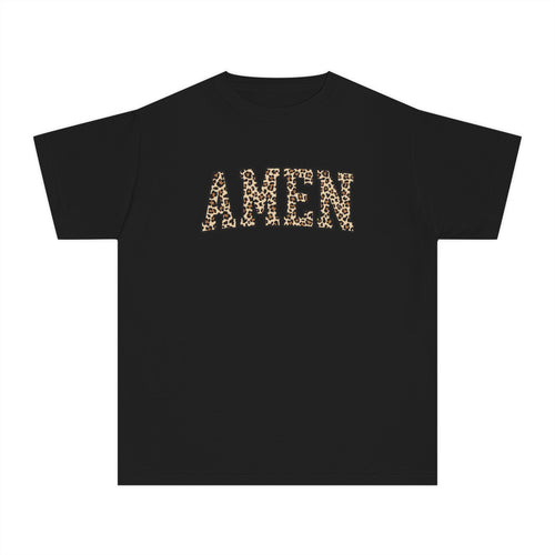 Youth Tee "AMEN" Leopard Print — Kids Christian Graphic Shirt