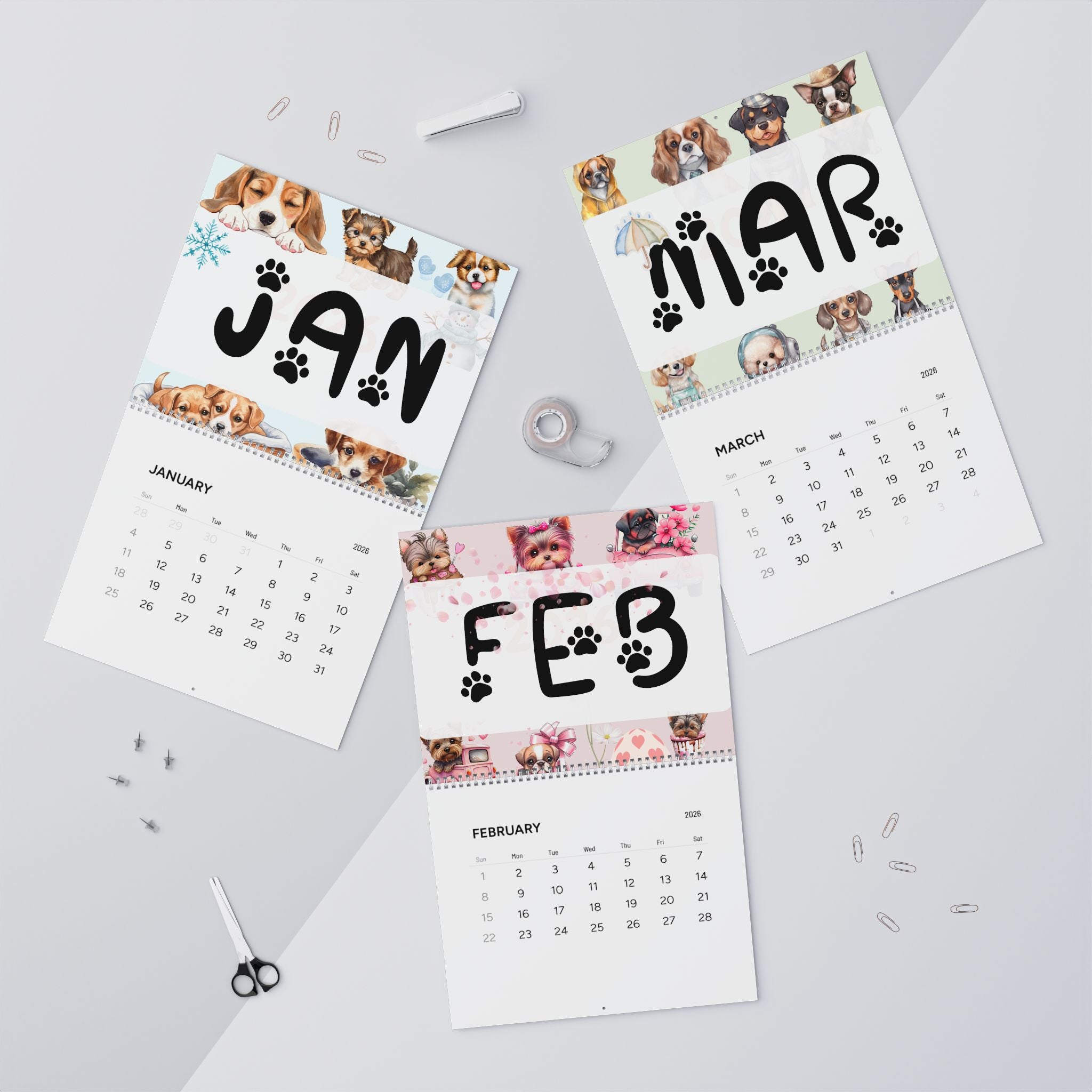 Watercolor Dogs Kids Calendar 2026 Wall Calendar | Cute Puppy Illustrations