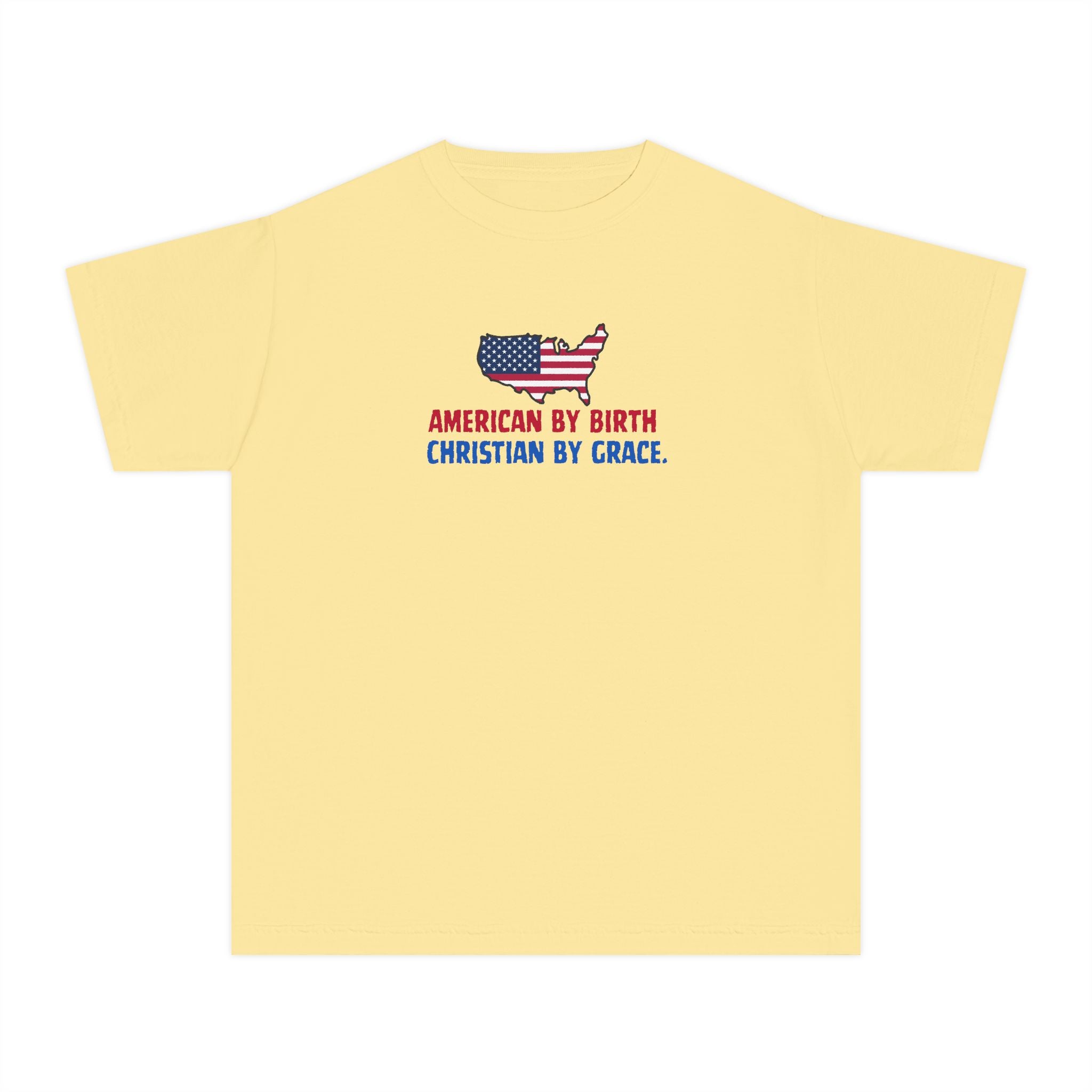 Youth Tee — "American by Birth, Christian by Grace" Flag Design