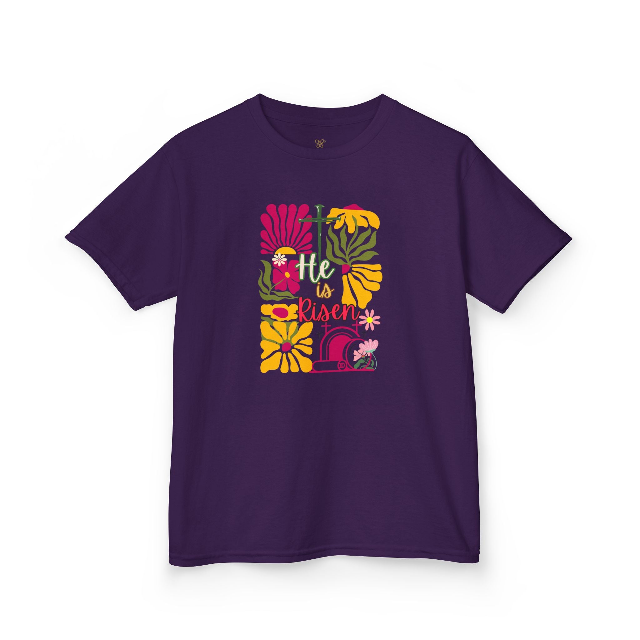 Kids Tee — "He Is Risen" Boho Floral Easter Shirt