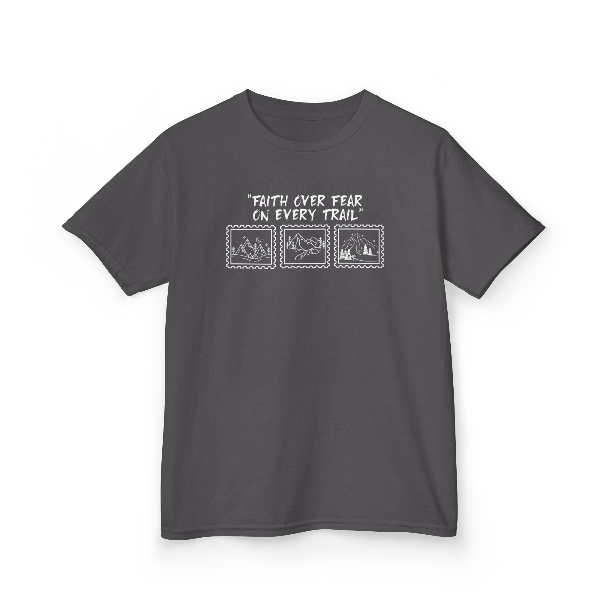 Kids Tee — "Faith Over Fear on Every Trail" Adventure Graphic Shirt