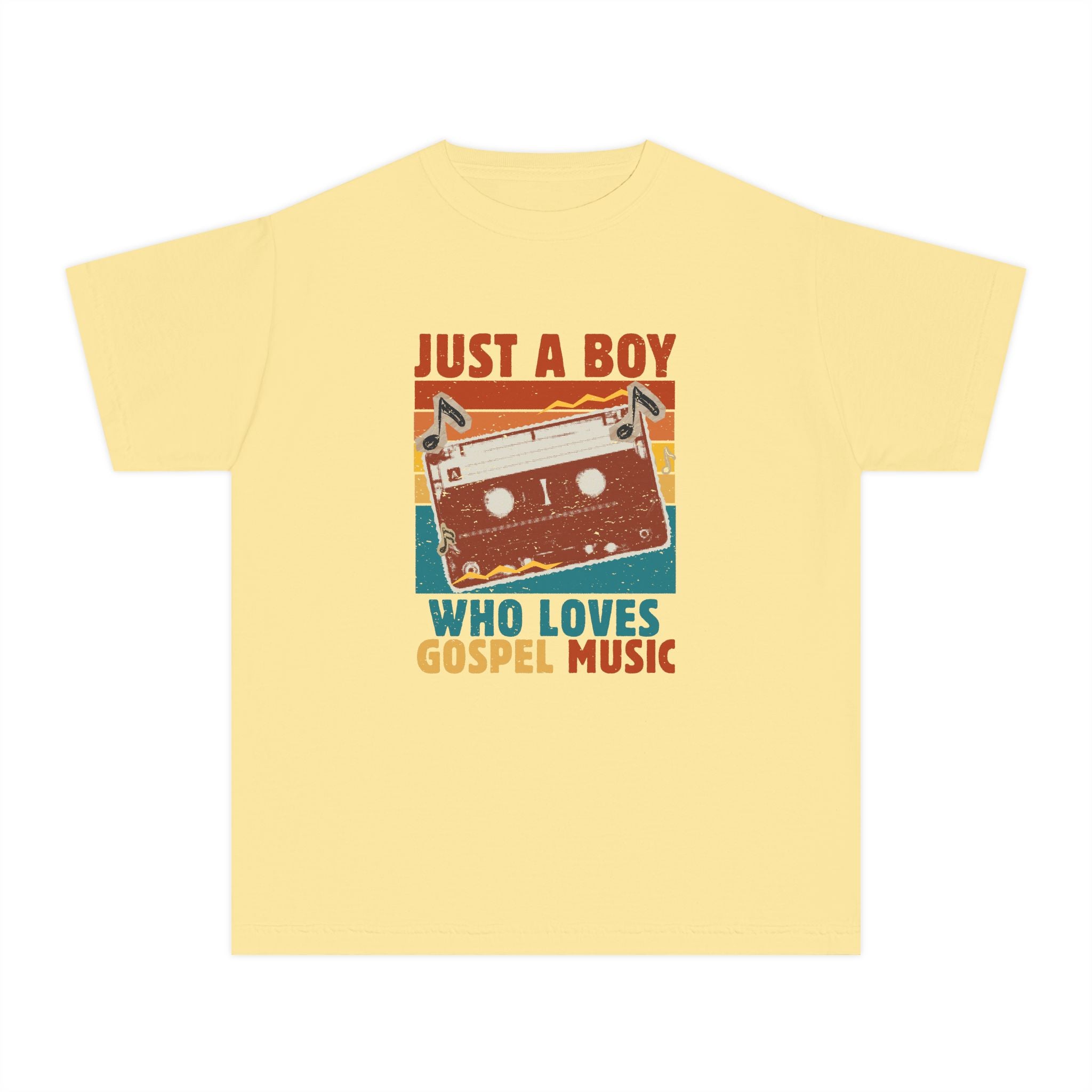 Youth Tee — "Just a Boy Who Loves Gospel Music" Retro Cassette Shirt