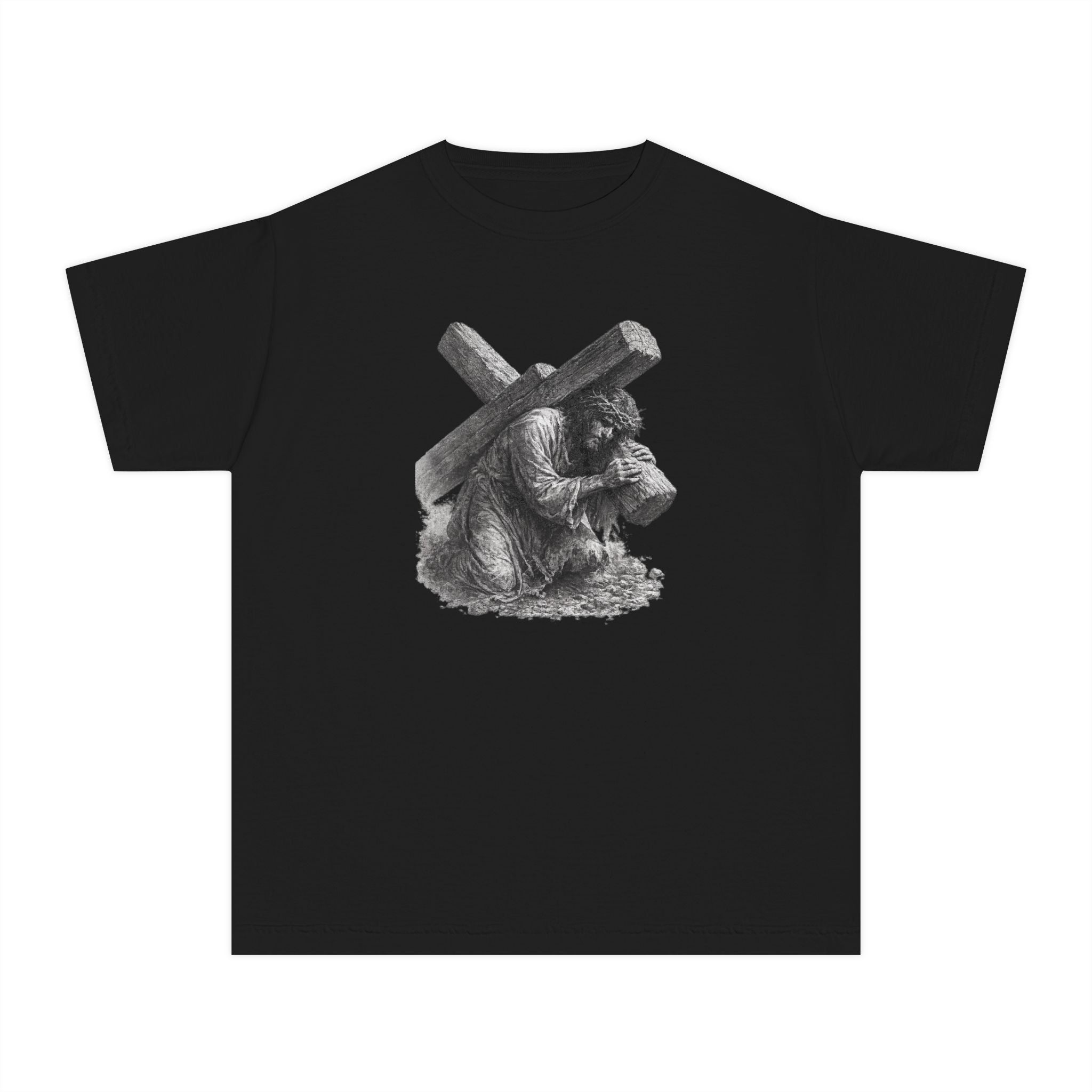 Kneeling Jesus Carrying Cross Youth Tee
