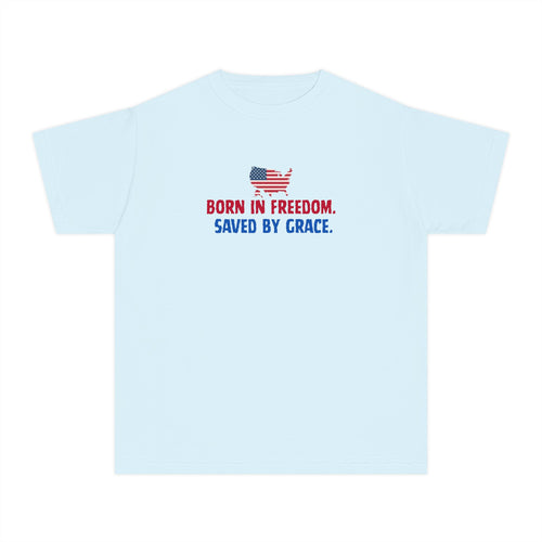 Youth Tee — "Born in freedom, saved by grace" Flag Design