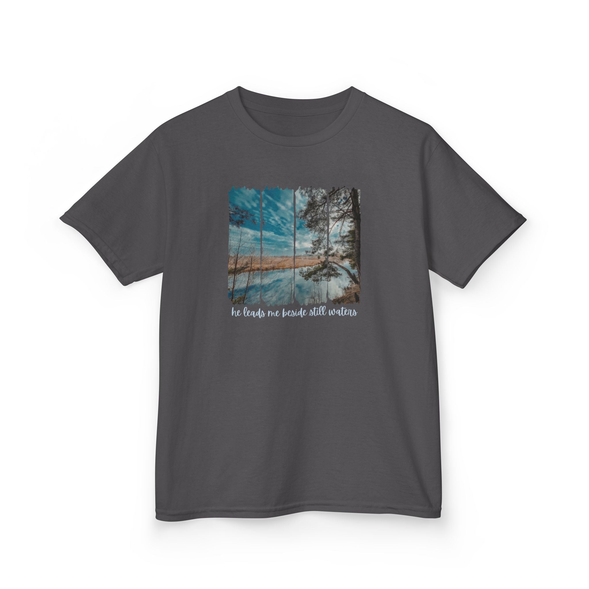 Kids Tee —"He leads me beside the still waters' Quote