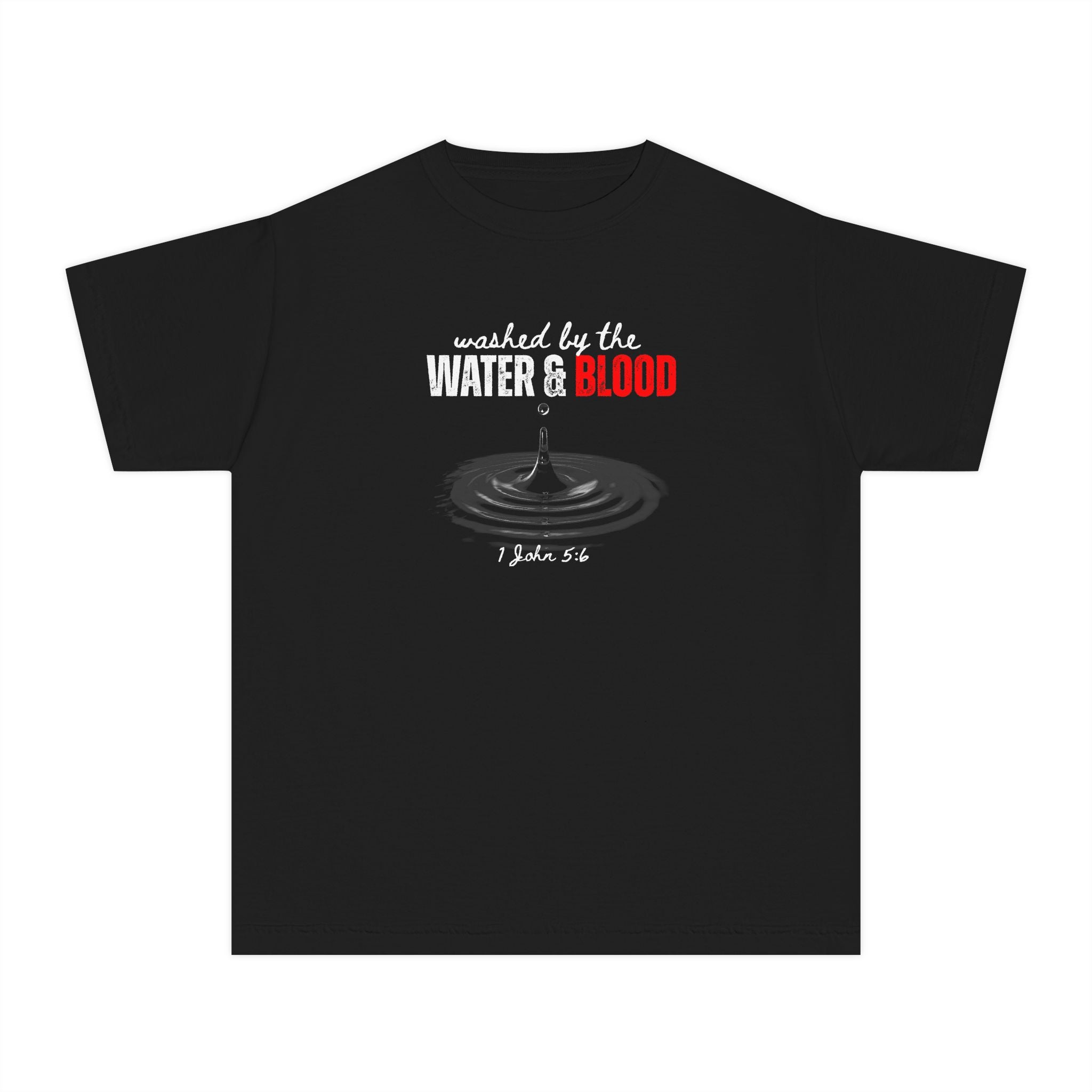 Youth Tee "Washed by the Water & Blood" Christian Faith Graphic