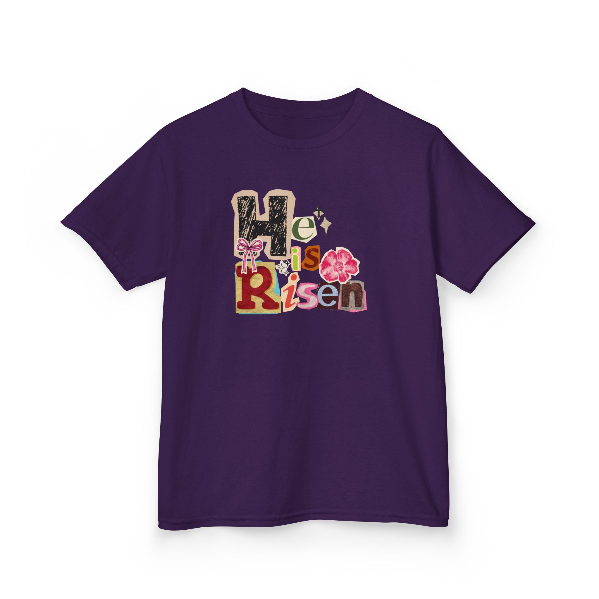 Kids Tee — "He Is Risen" Floral Easter Design
