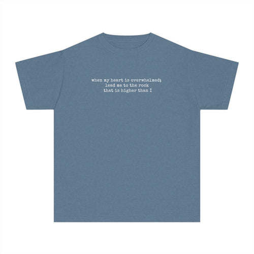 Youth Tee — "When my heart is overwhelmed lead me to the Rock" Christian Inspirational Kids T‑Shirt