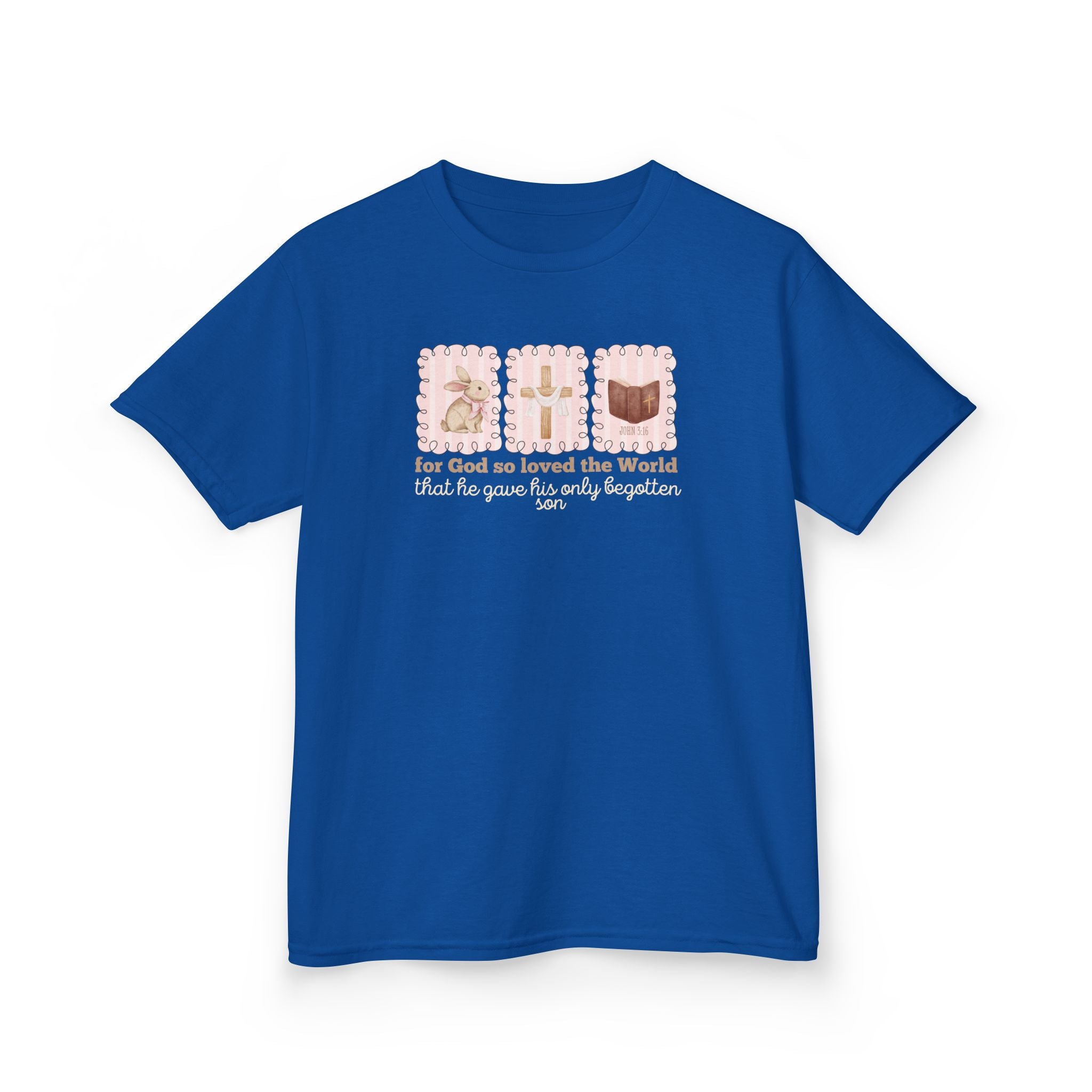 Kids Tee — 'For God So Loved the World' Cute Animal Cross Design