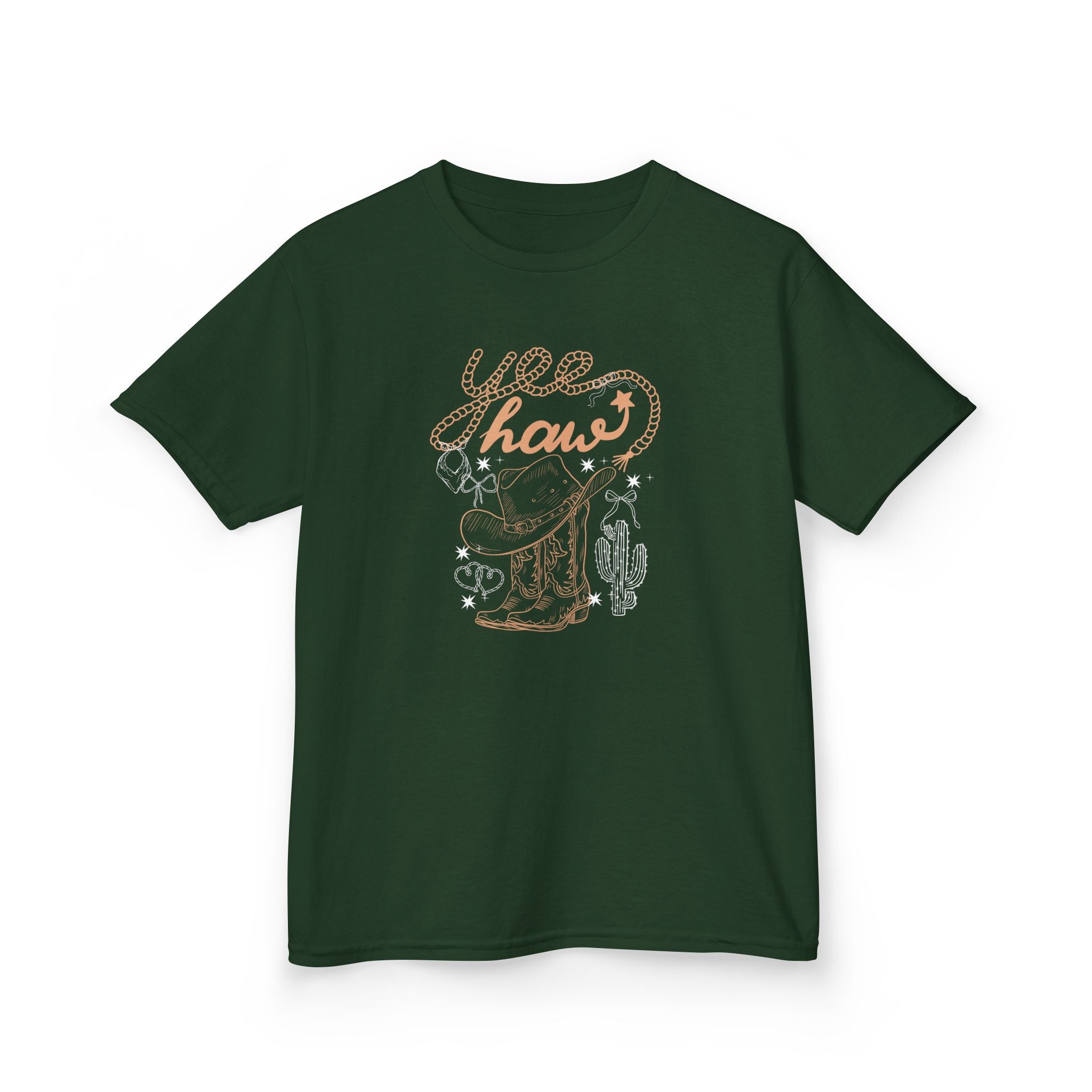 Kids Tee — 'Yee Haw' Cowboy Boot & Cactus Western Graphic