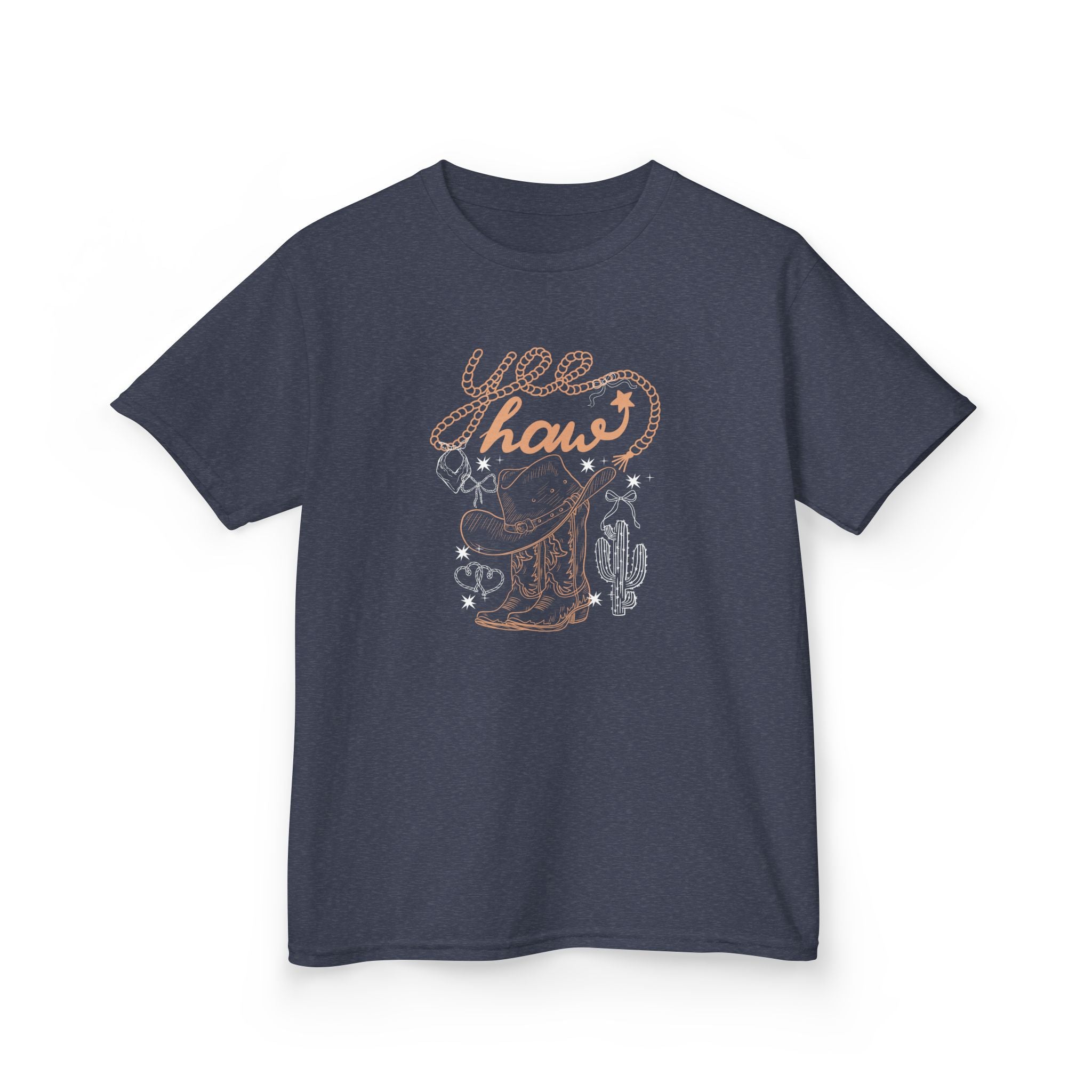 Kids Tee — 'Yee Haw' Cowboy Boot & Cactus Western Graphic