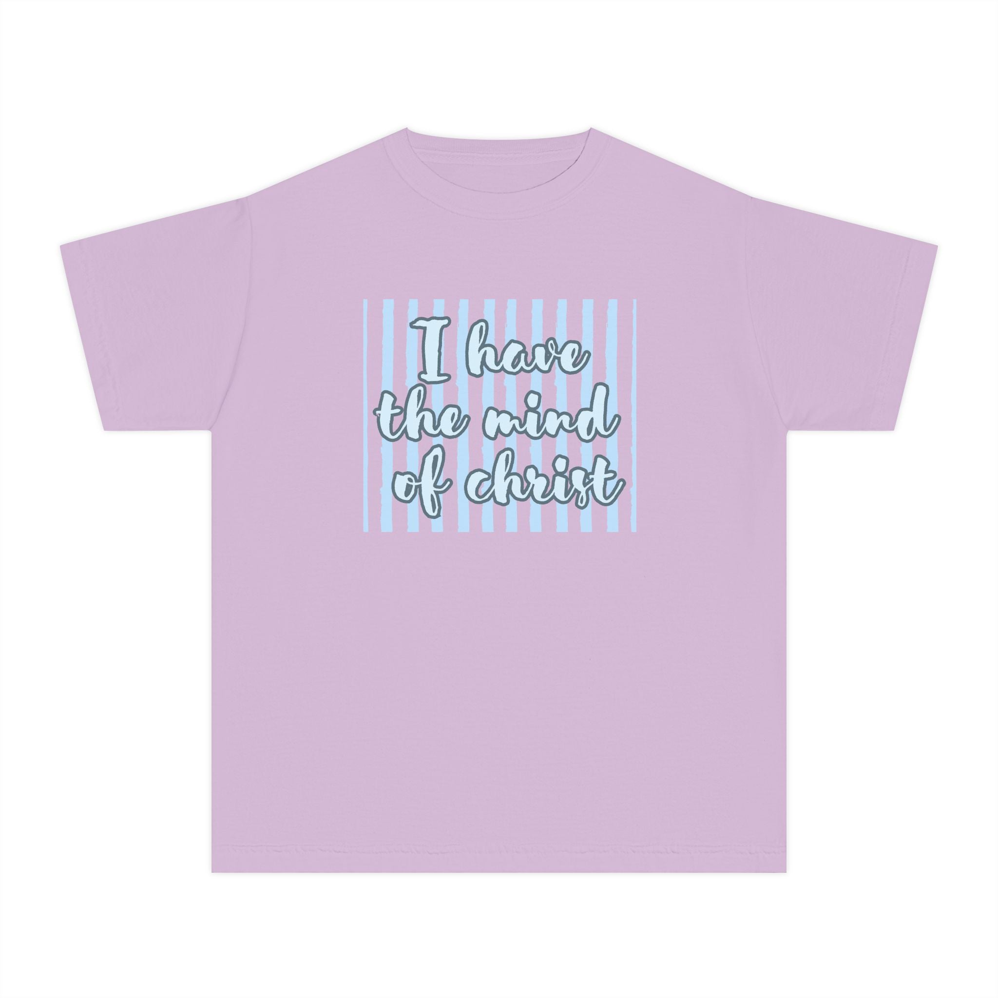 Youth T‑Shirt — “I Have the Mind of Christ” Christian Faith Tee (Pastel Striped Design)