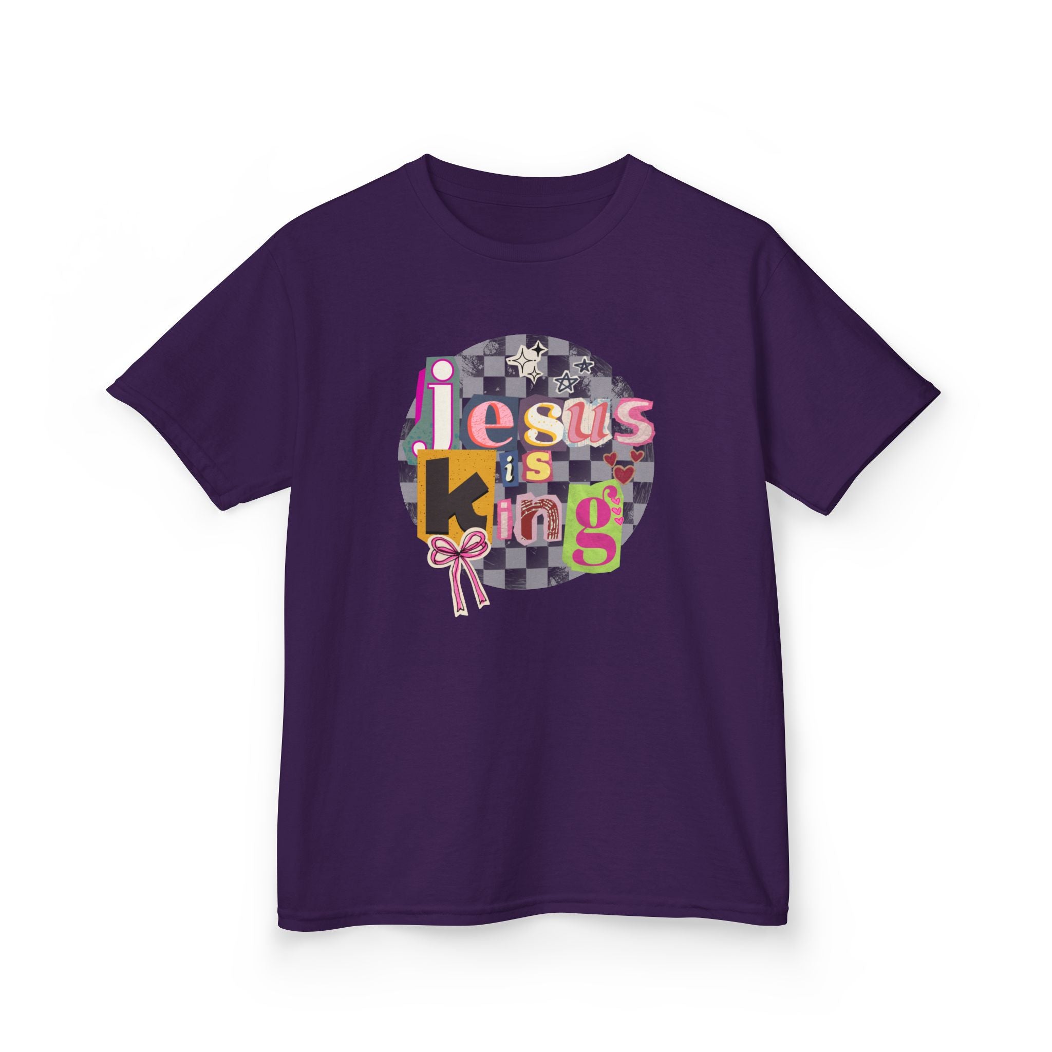 Kids Tee — "Jesus is King" Colorful ransom note Faith T-Shirt