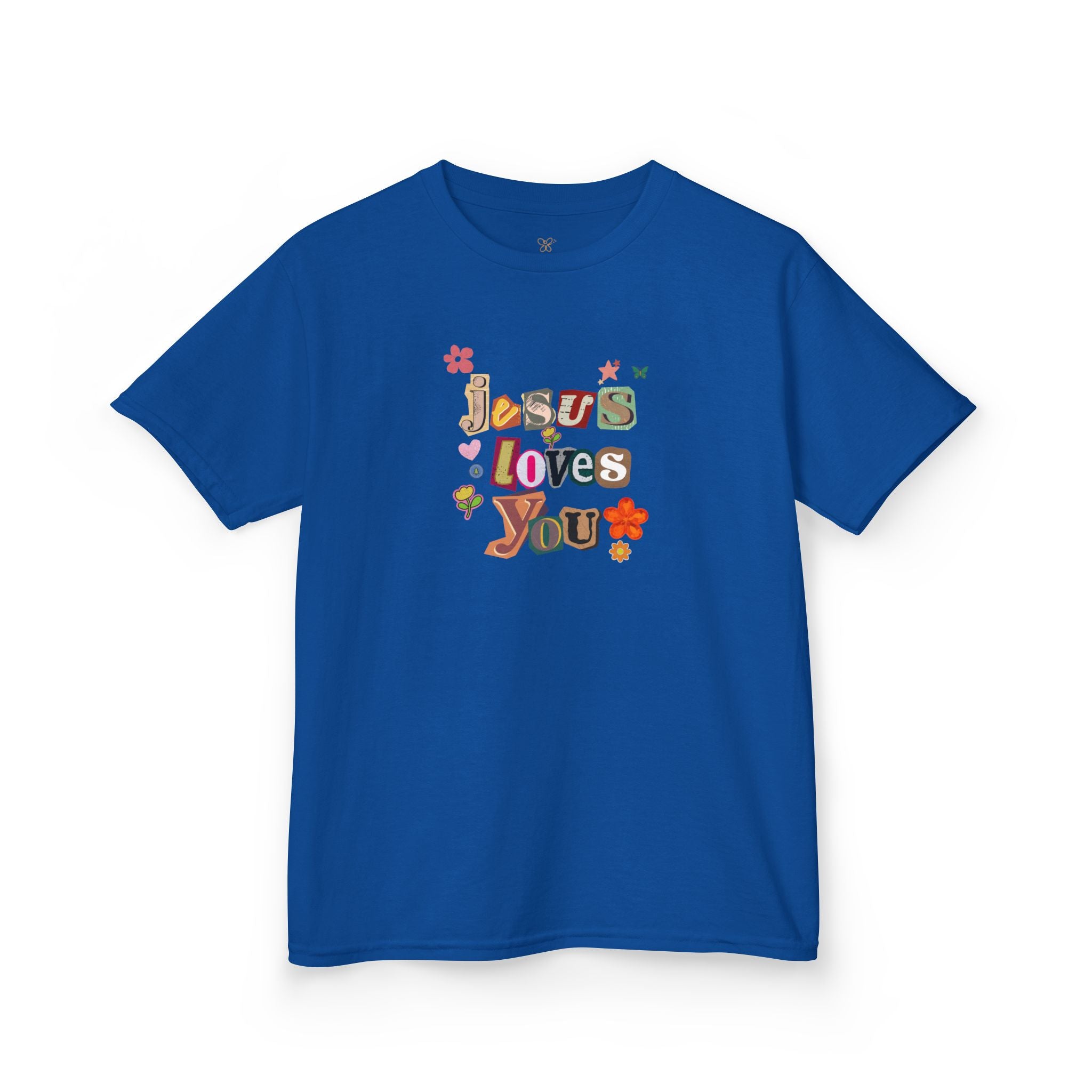 Kids Tee — "Jesus Loves You" Floral Retro Christian Shirt