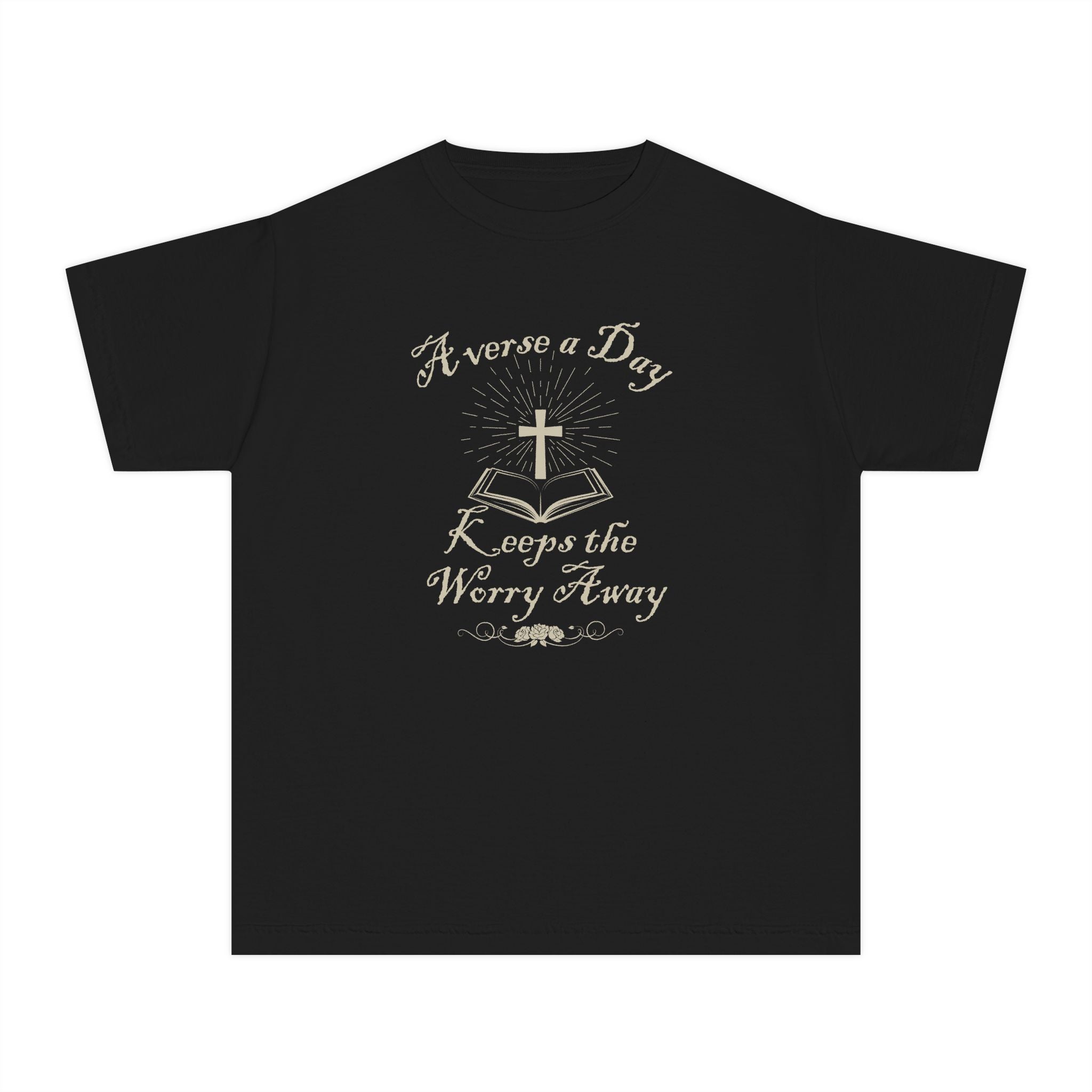 Youth Tee — “A verse a Day Keeps the Worry Away” Christian Bible Kids Shirt