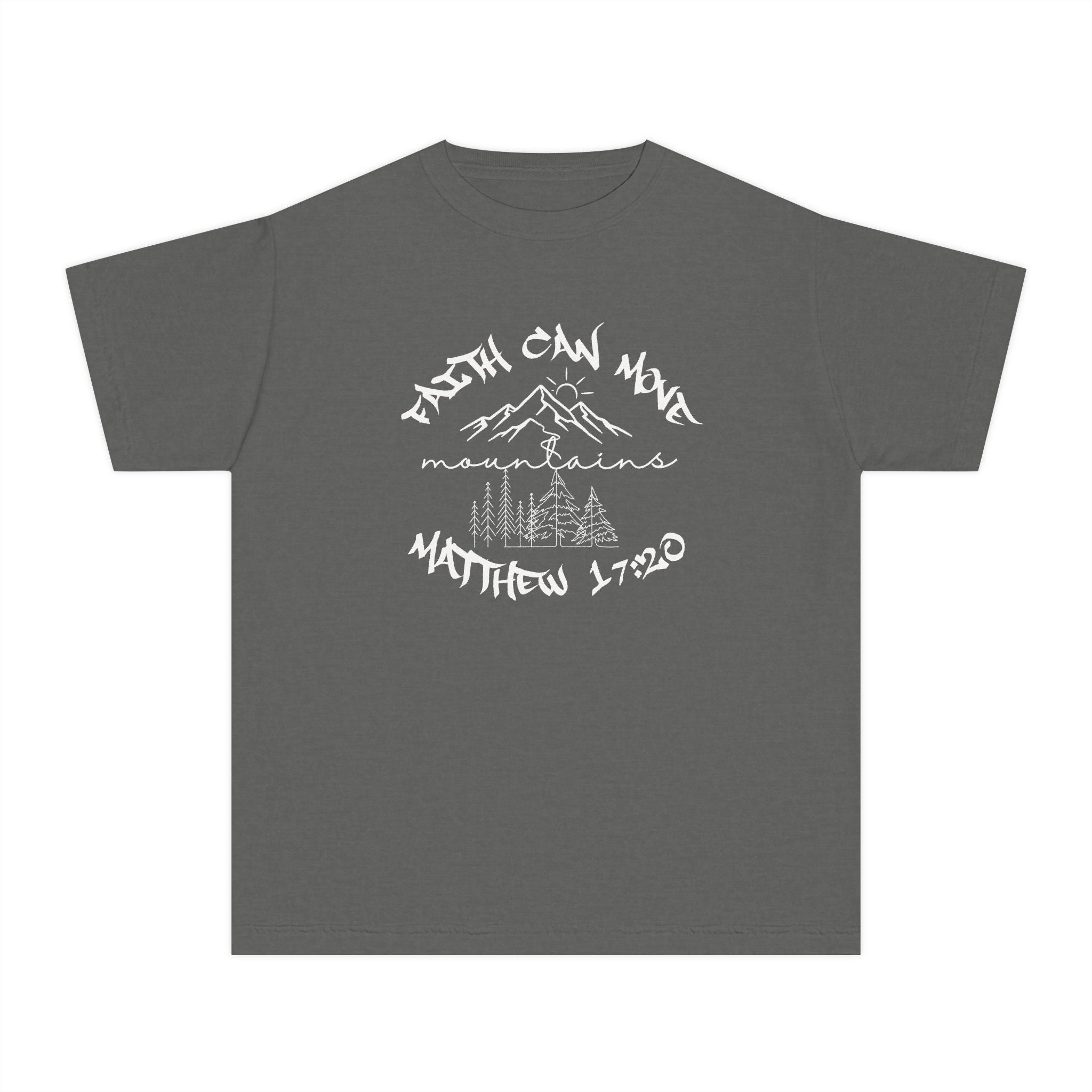 Youth Faith Mountains T‑Shirt — "Faith Can Move Mountains" (Matthew 17:20)