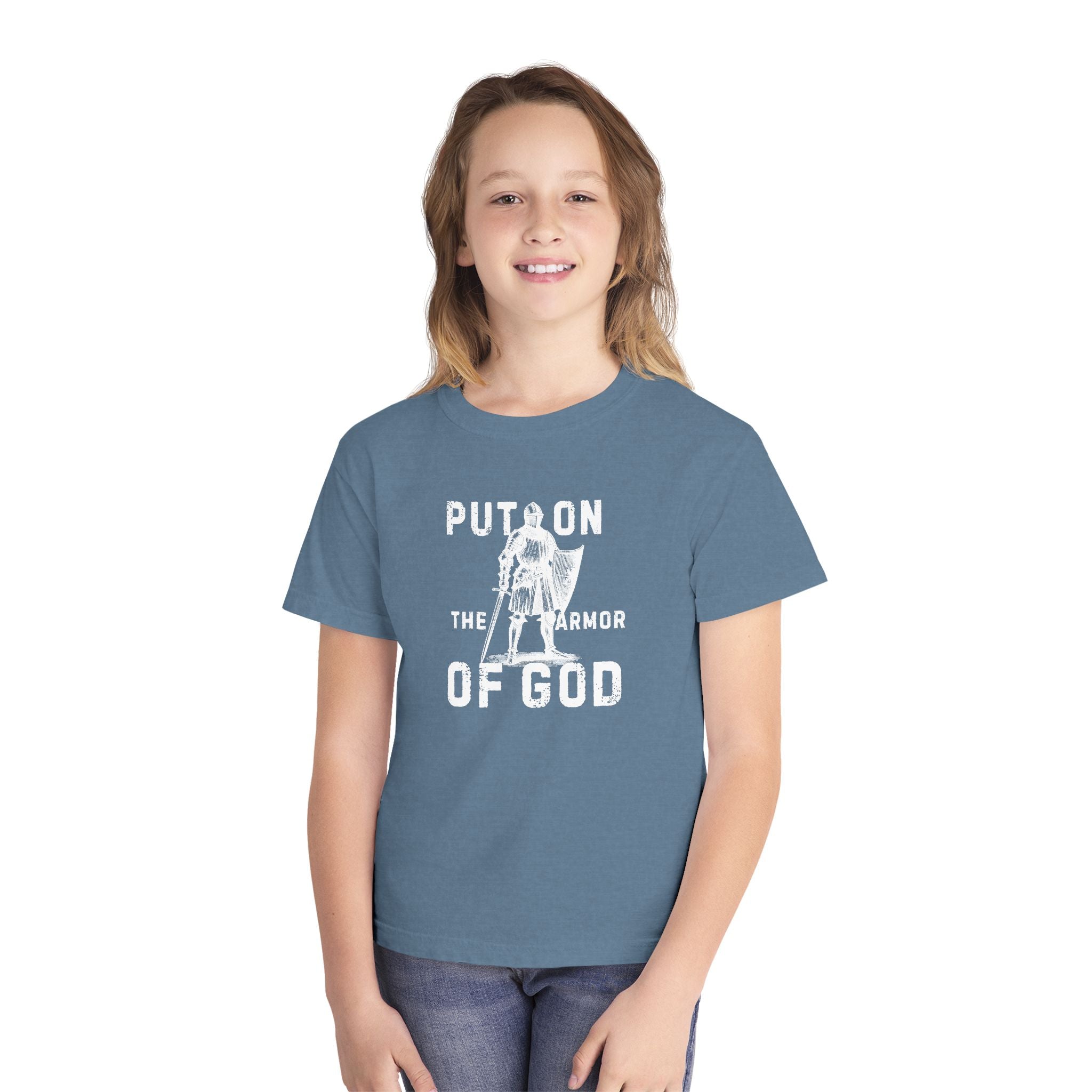 Youth Tee — "Put On the Armor of God" Christian Graphic T-Shirt