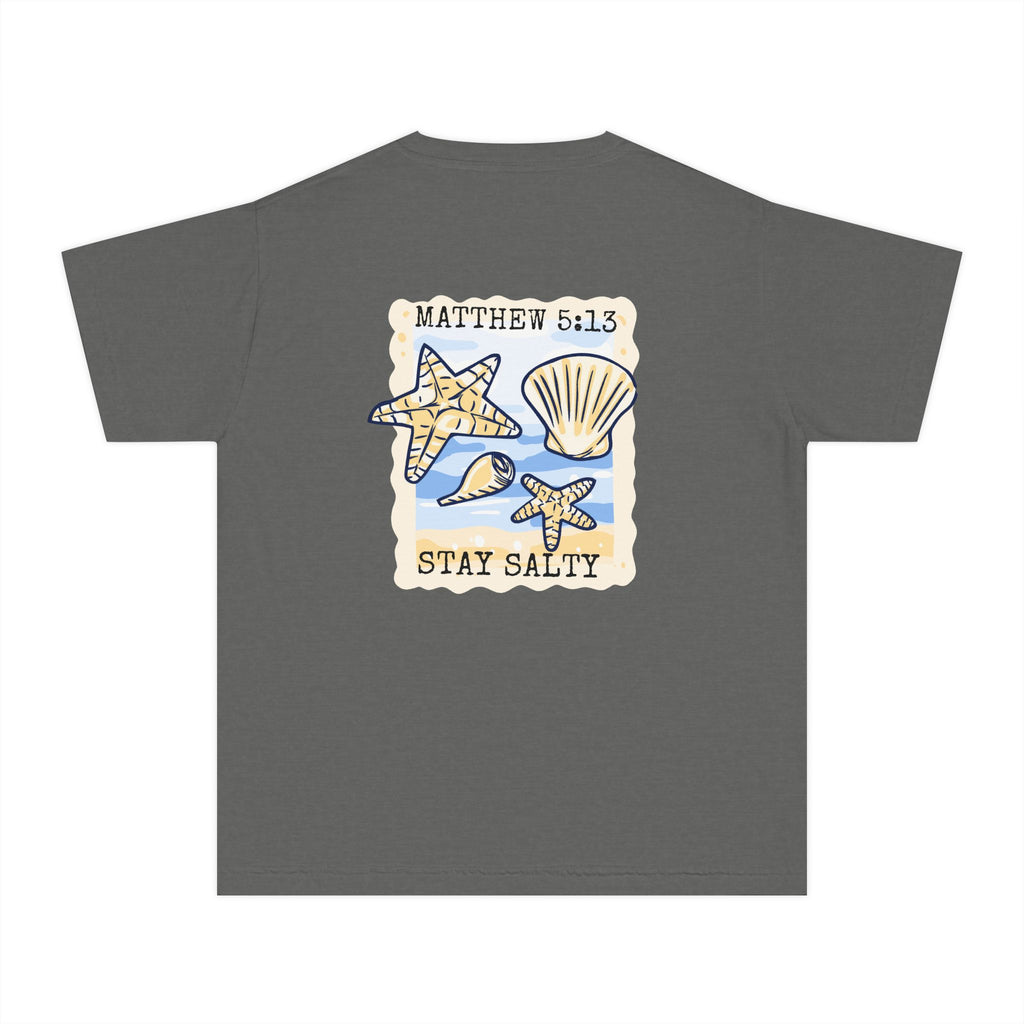Youth Tee — "Stay Salty" Sea Shells Matthew 5:13 Christian Beach Shirt