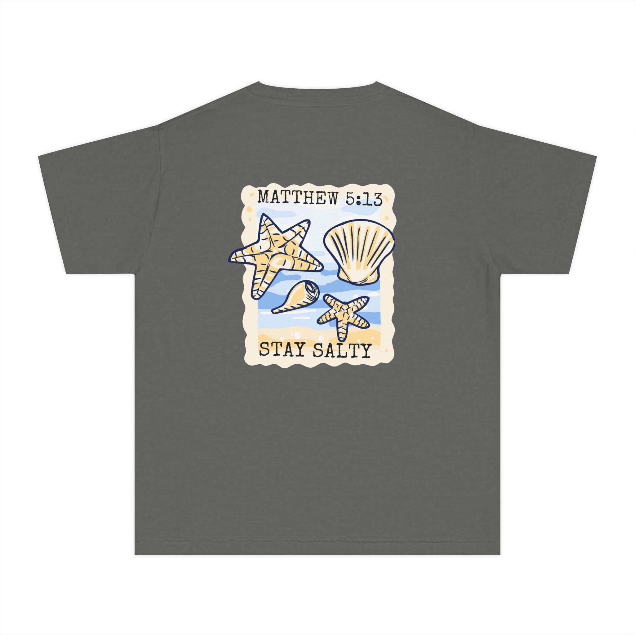 Youth Tee — "Stay Salty" Sea Shells Matthew 5:13 Christian Beach Shirt