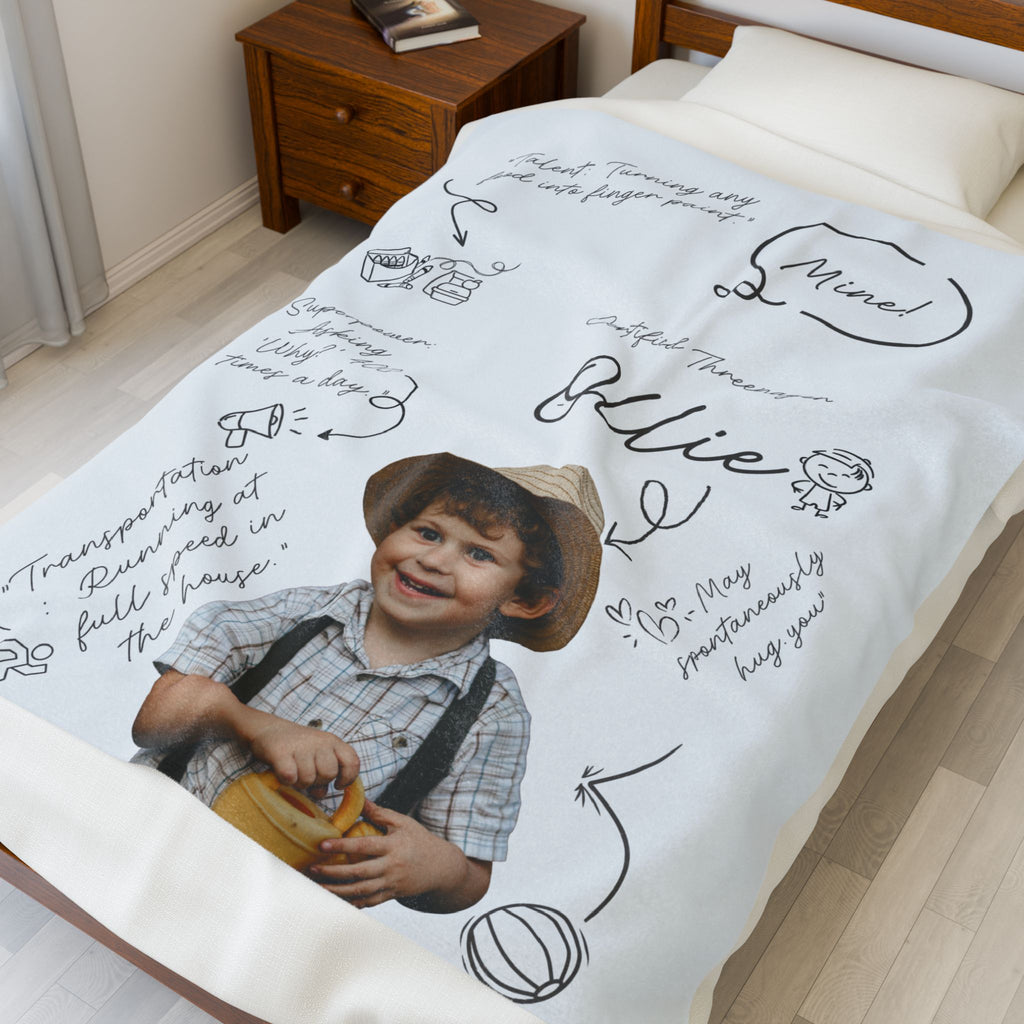 Personalized Toddler Name Blanket Velveteen Plush Blanket | Custom Baby Boy Toddler