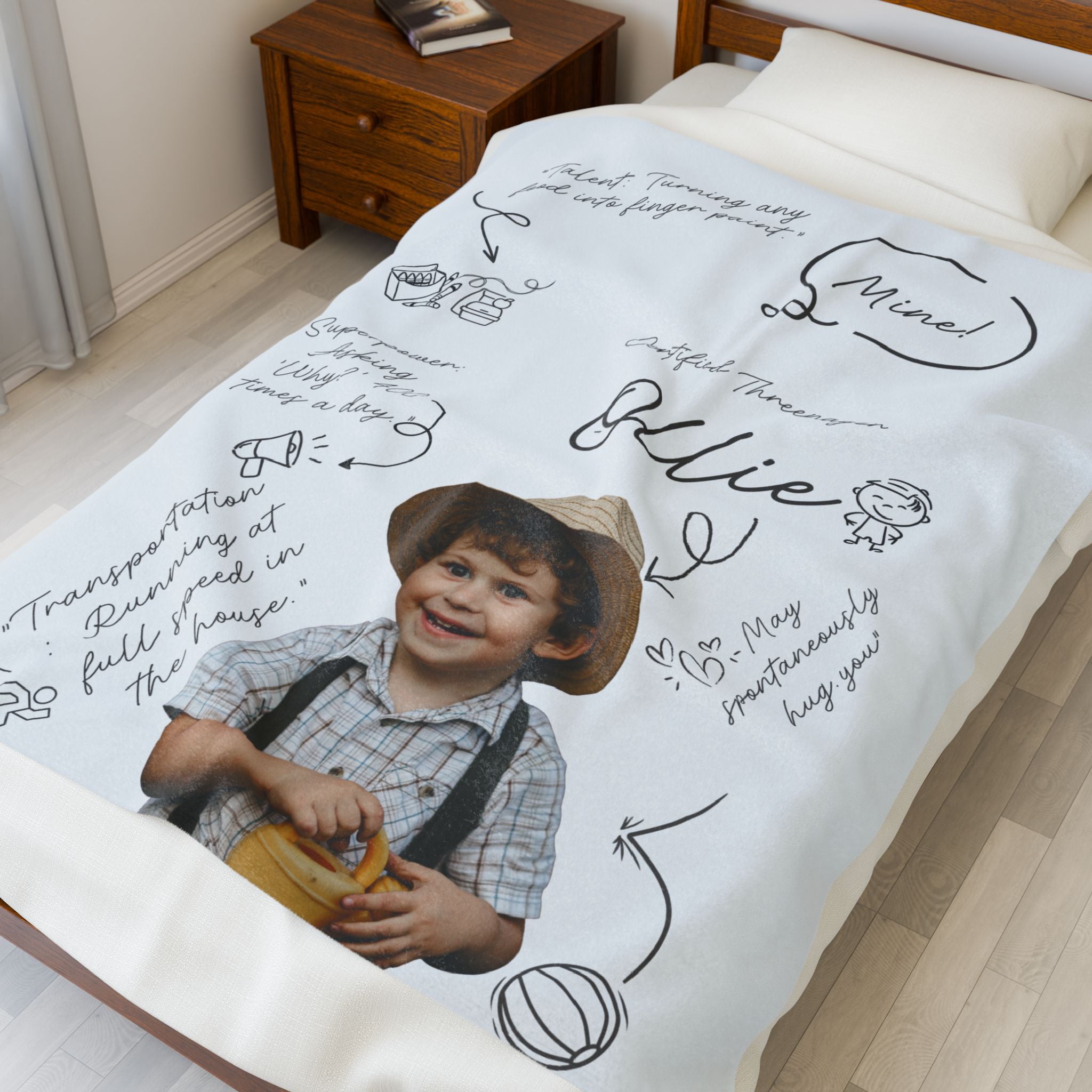 Personalized Toddler Name Blanket Velveteen Plush Blanket | Custom Baby Boy Toddler