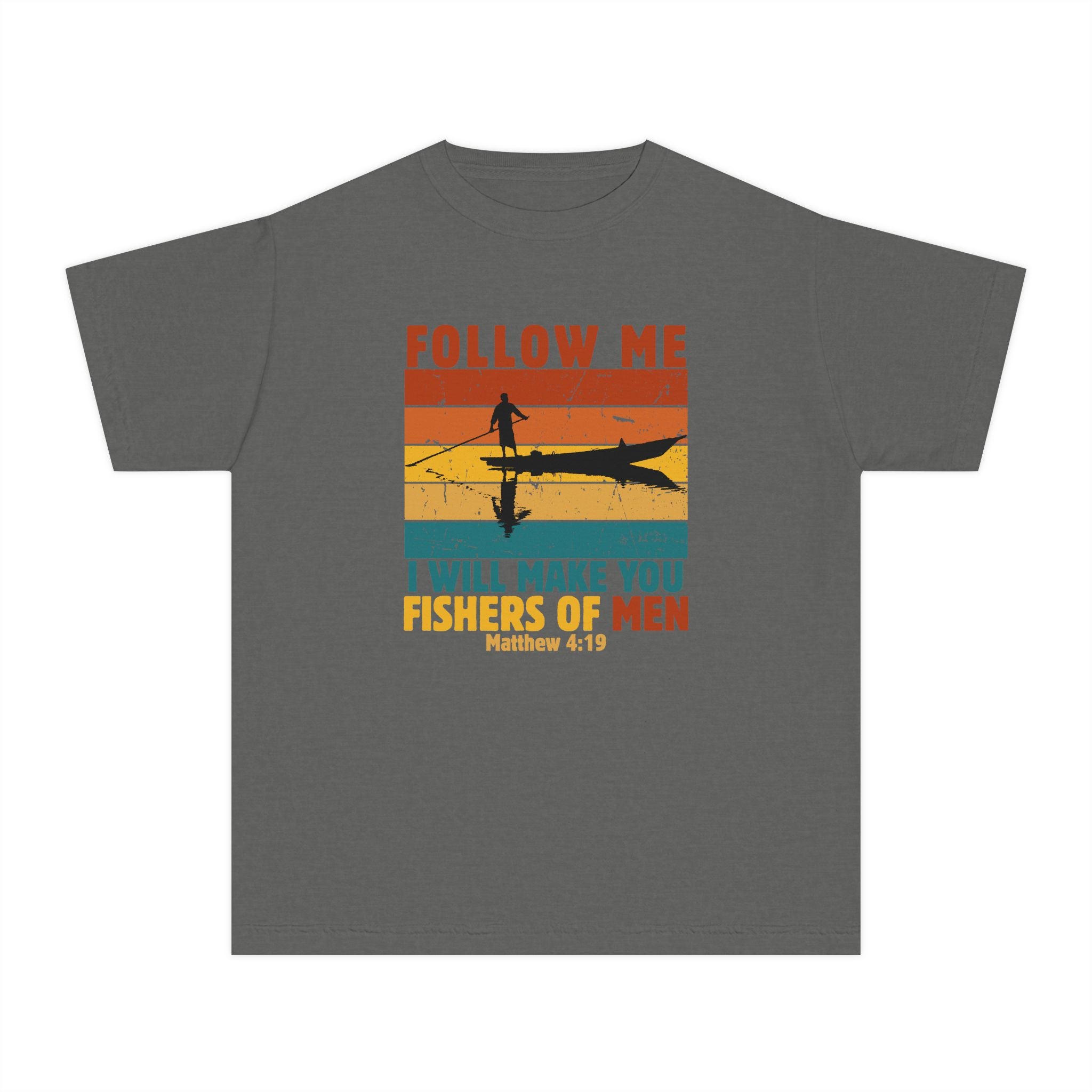 Youth Tee — "Follow Me: I Will Make You Fishers of Men" Christian Fishing Graphic