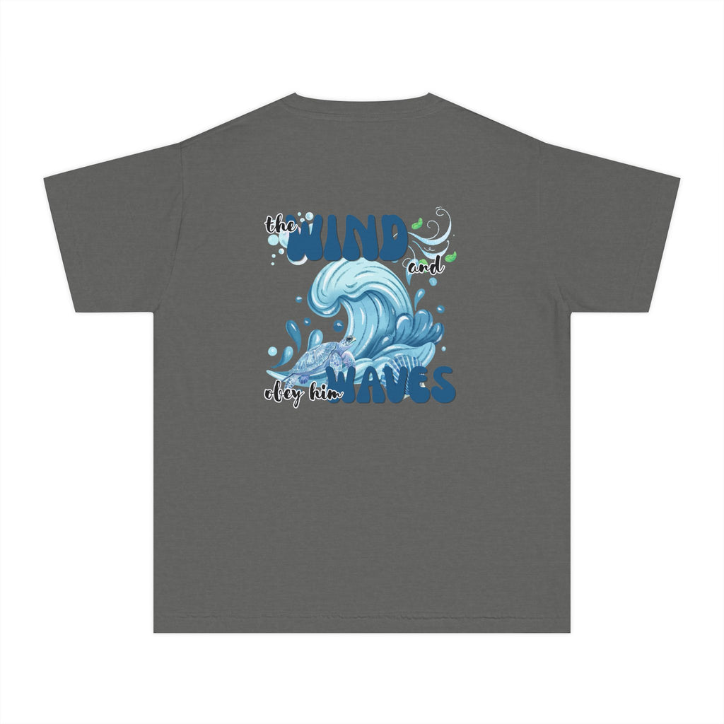 Youth Tee — "The Wind and Waves" Surf Wave Graphic Shirt (Kids Coastal Summer Tee)