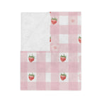 Pink Gingham Strawberry Throw Blanket — Cozy Velveteen Microfiber for Nursery, Picnic & Spring Décor