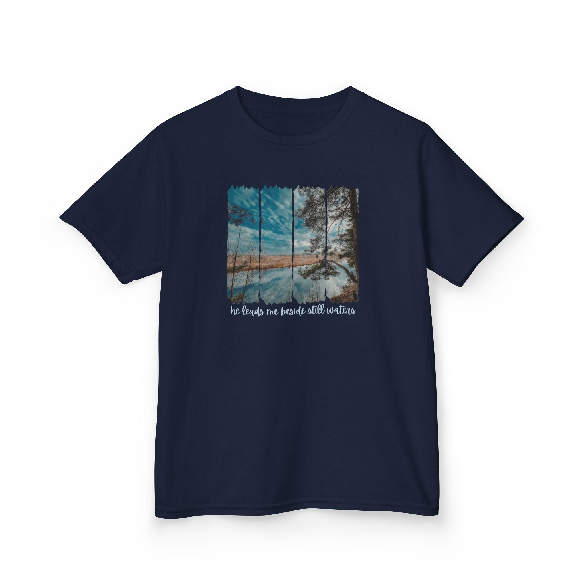 Kids Tee —"He leads me beside the still waters' Quote