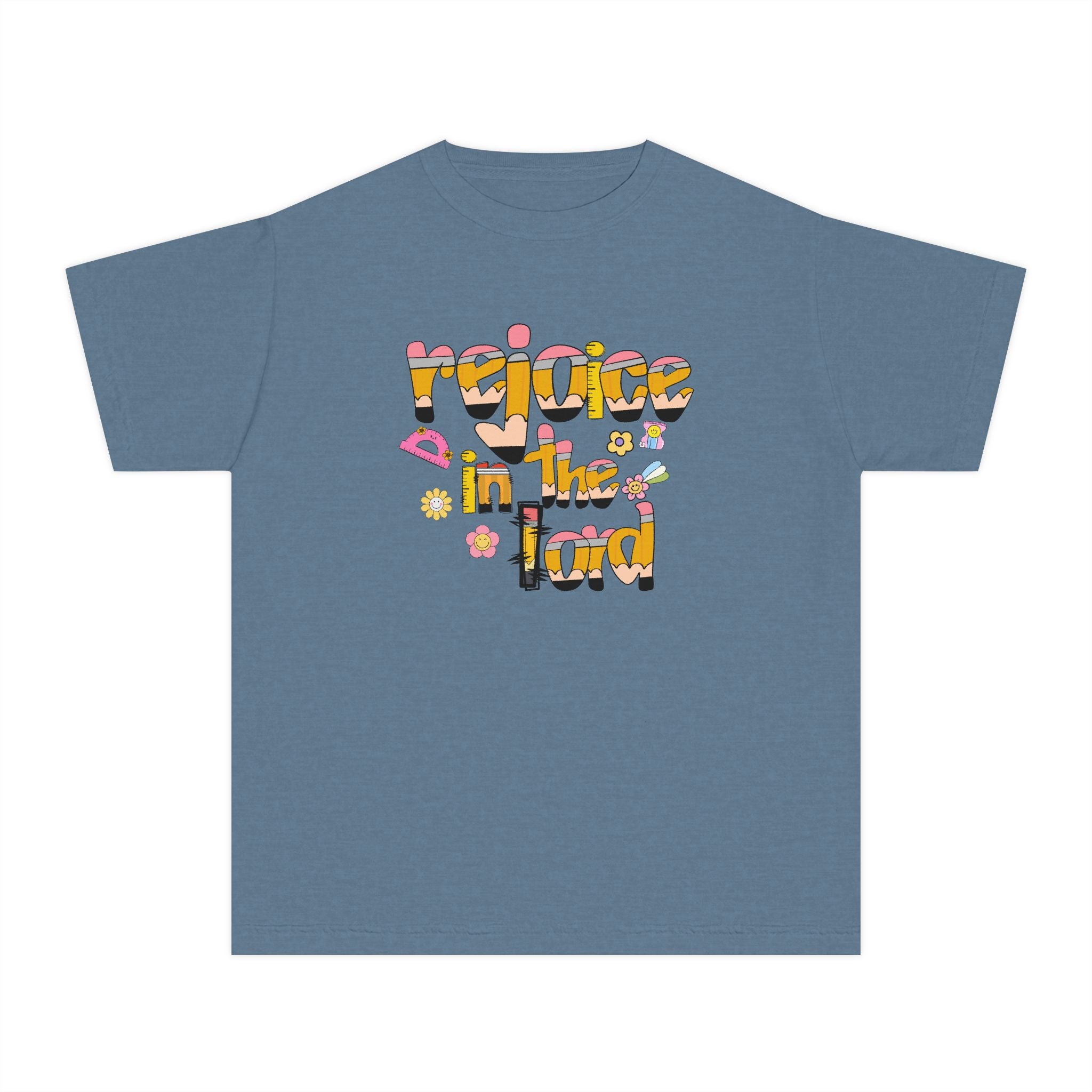 Rejoice in the Lord - Preppy pencil alphabet christian tee