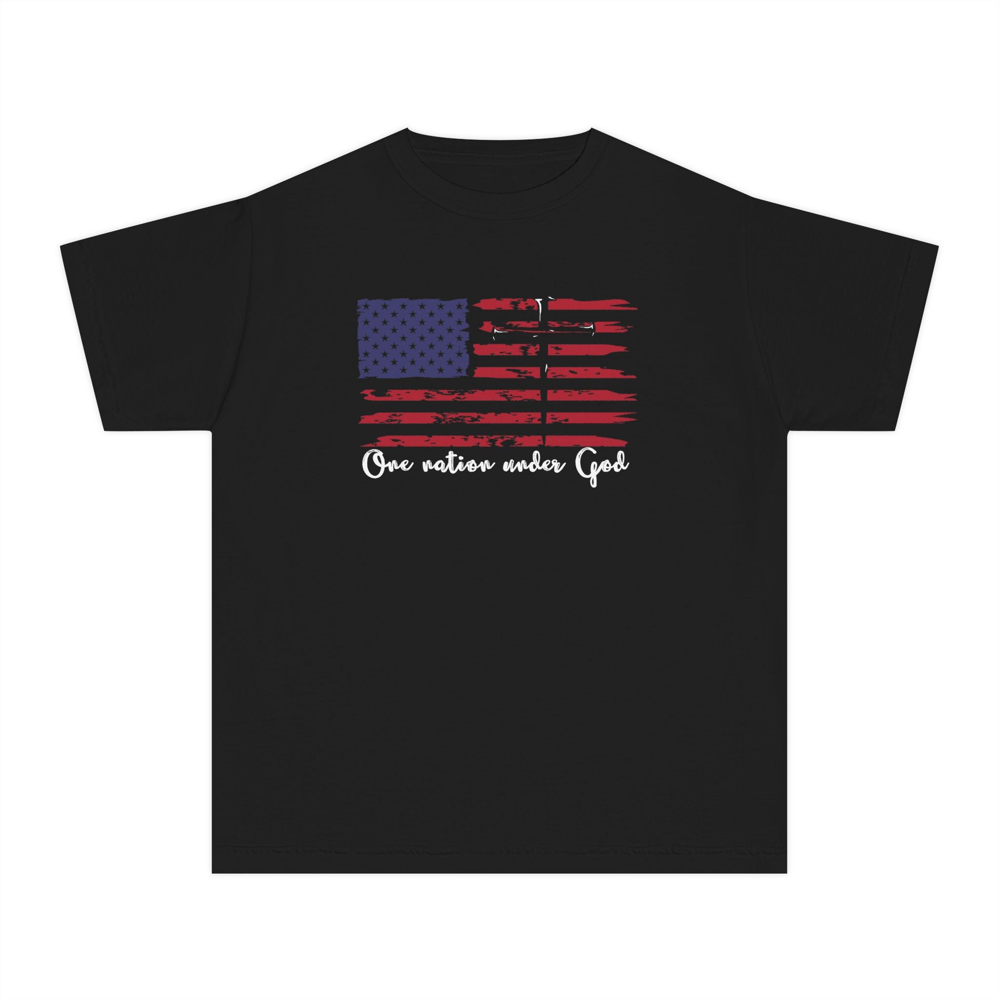 Youth Tee - Distressed American Flag with "One Nation Under God" Patriotic Kids Shirt