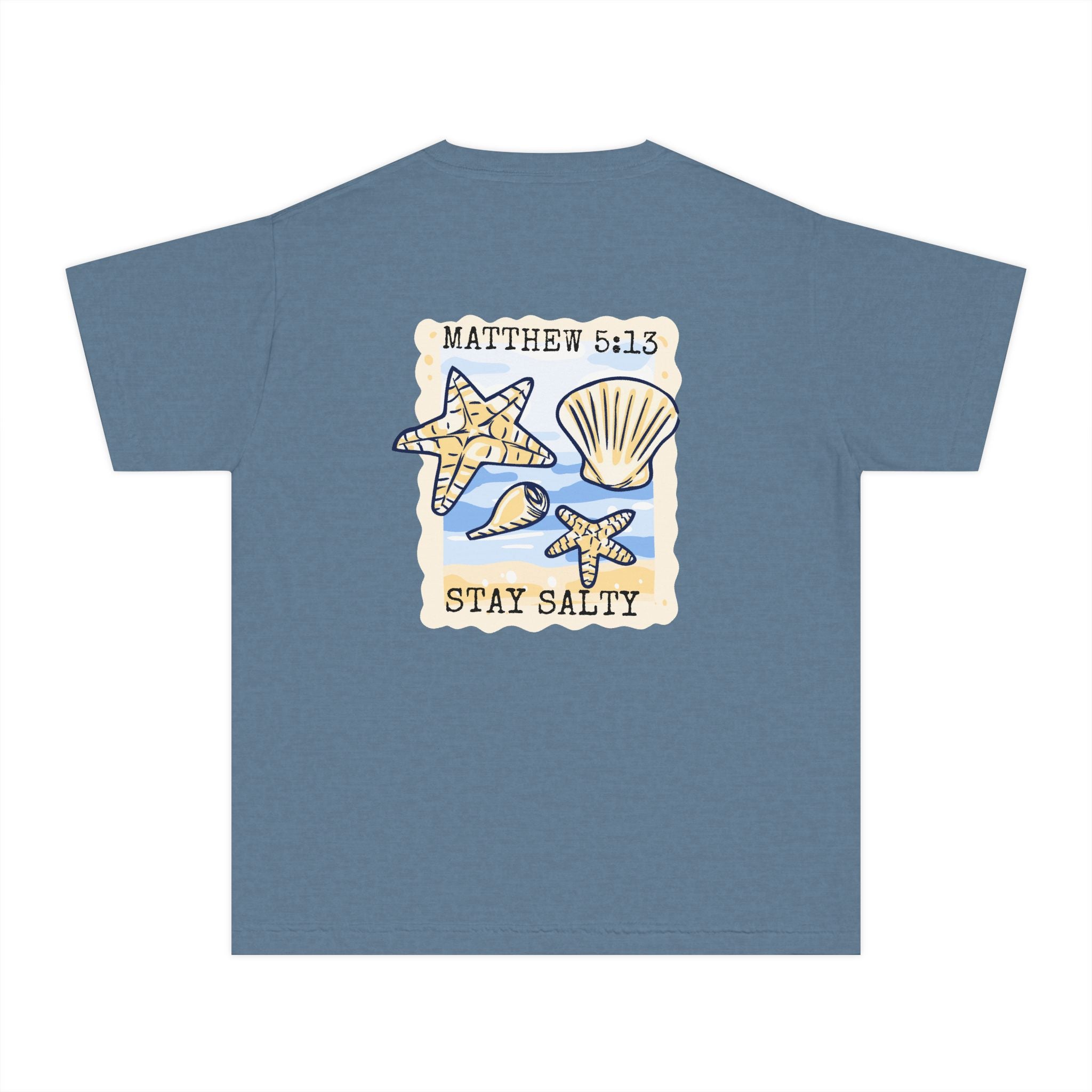 Youth Tee — "Stay Salty" Sea Shells Matthew 5:13 Christian Beach Shirt