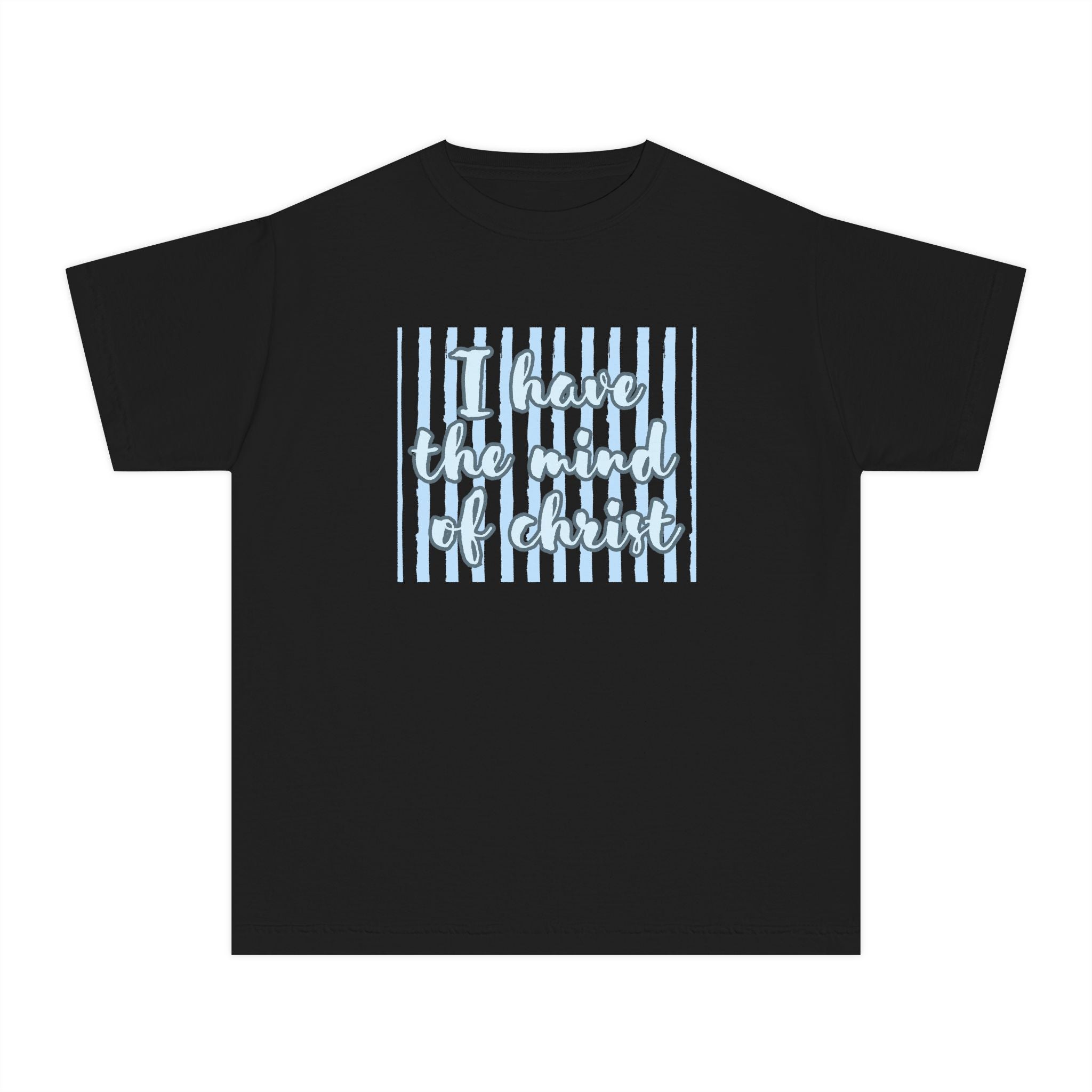 Youth T‑Shirt — “I Have the Mind of Christ” Christian Faith Tee (Pastel Striped Design)