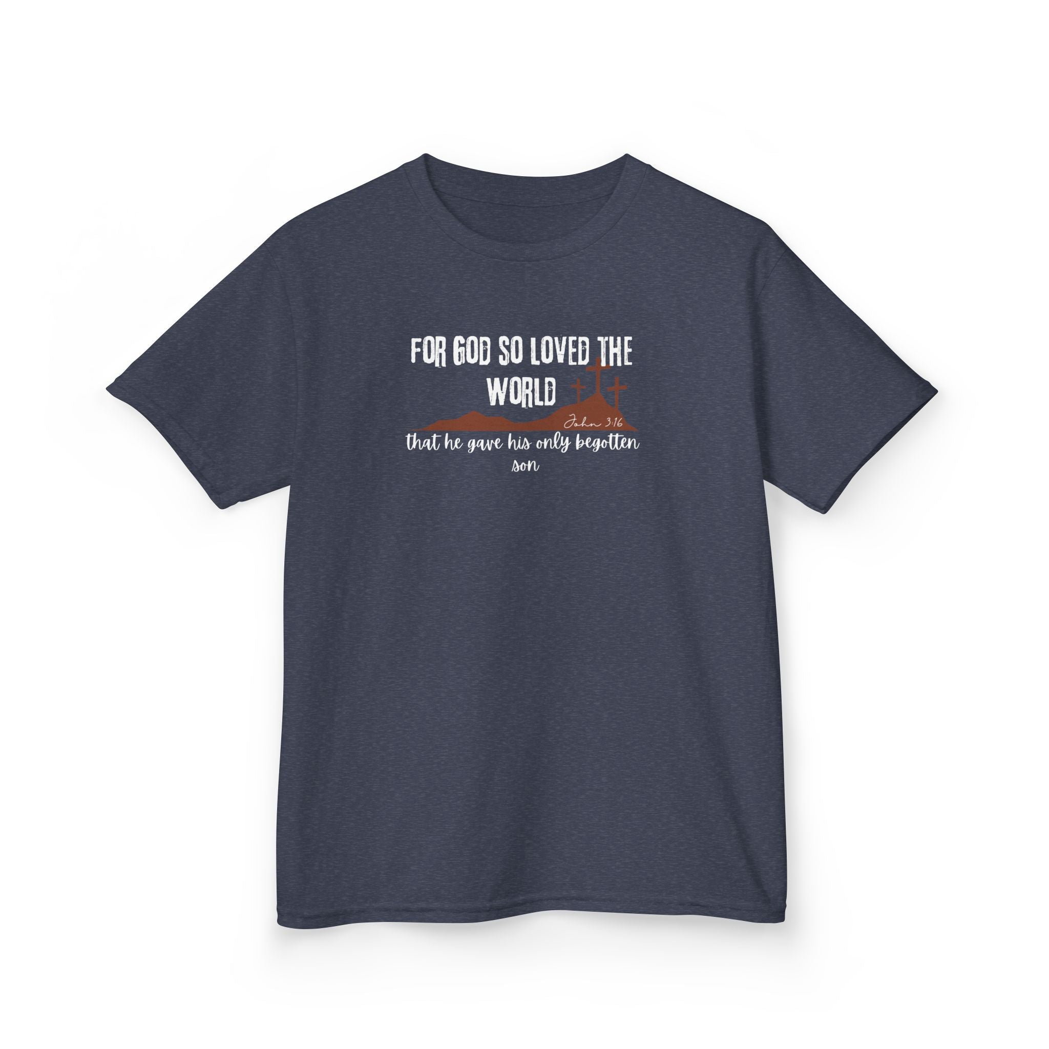 Kids T-Shirt — "For God So Loved the World" Christian Faith Tee