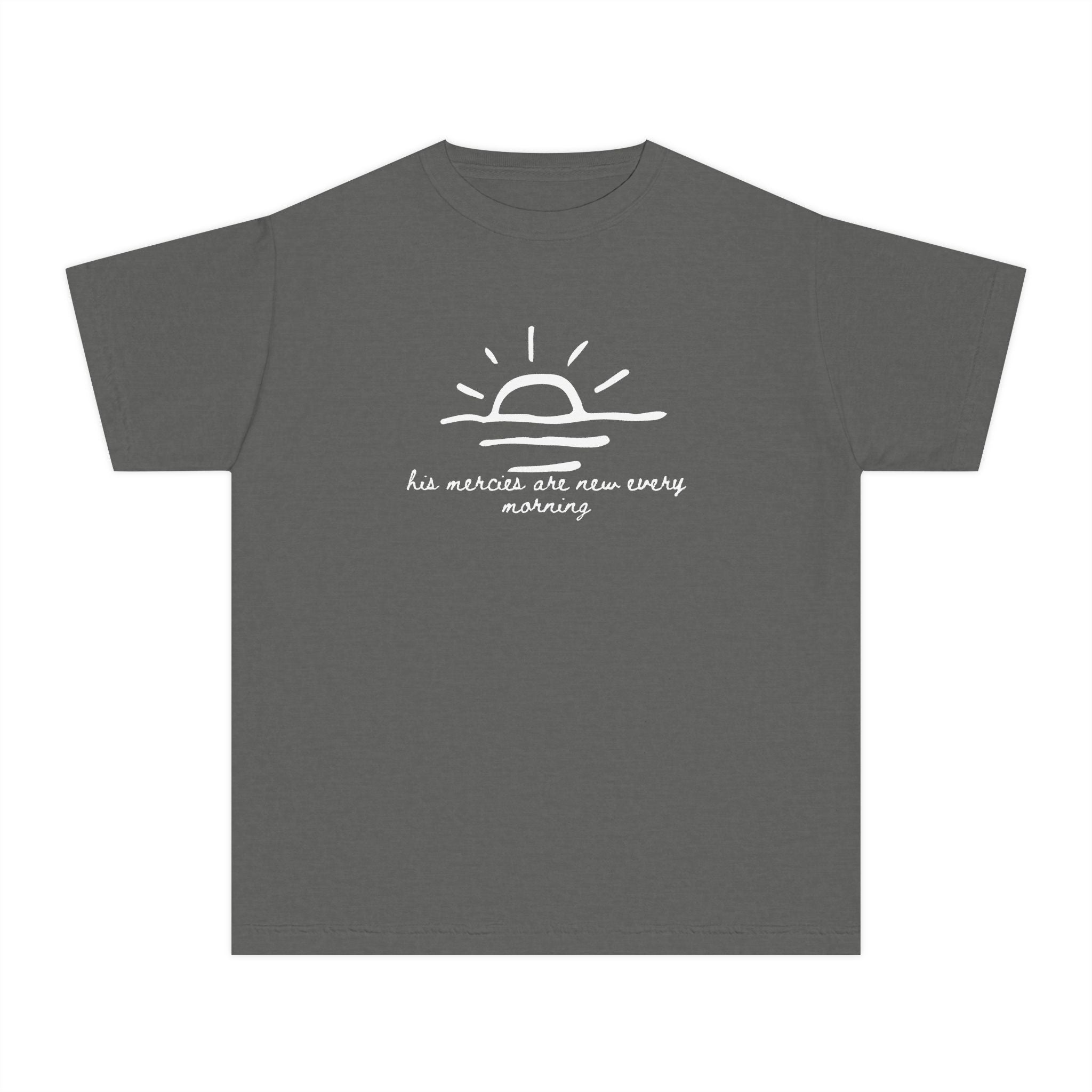 Youth Tee — "His Mercies Are New Every Morning" Sunrise Graphic Kids Shirt