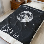 Personalized Moon Nursery Velveteen Blanket, Custom Name Space Baby Throw