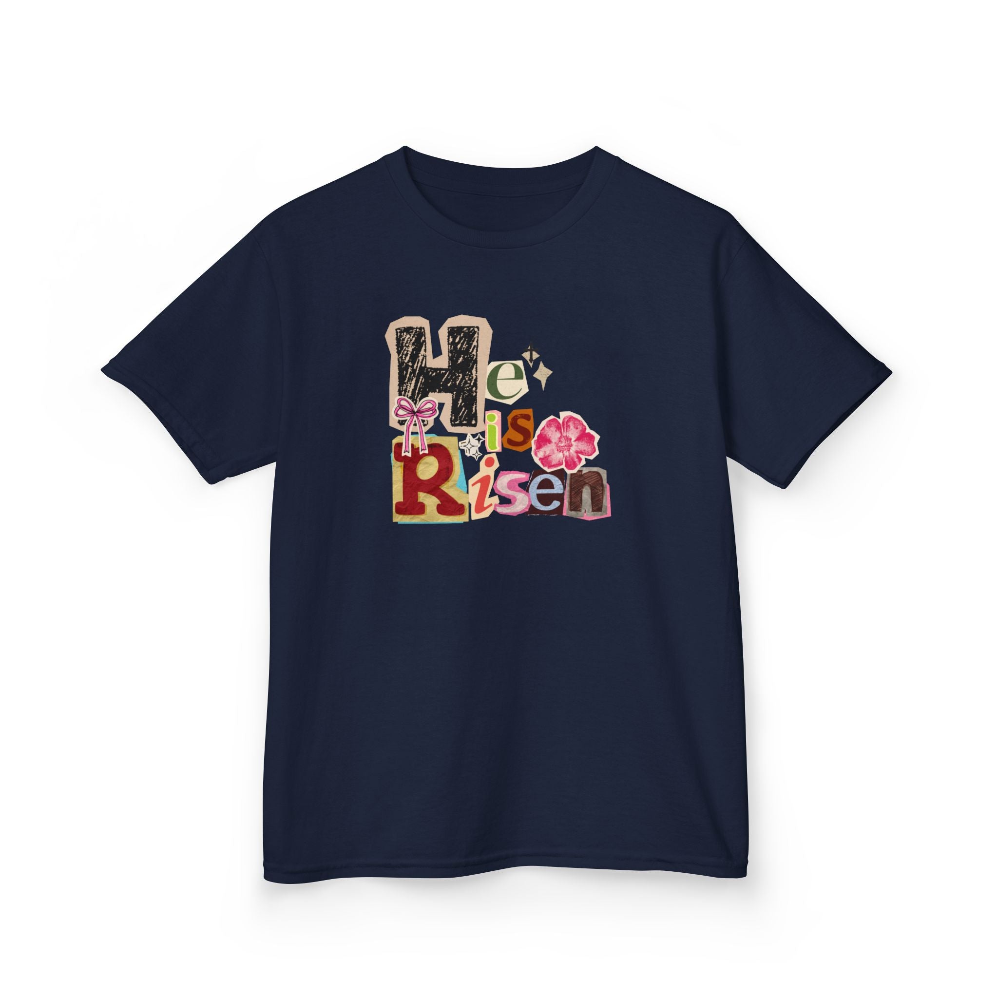 Kids Tee — "He Is Risen" Floral Easter Design