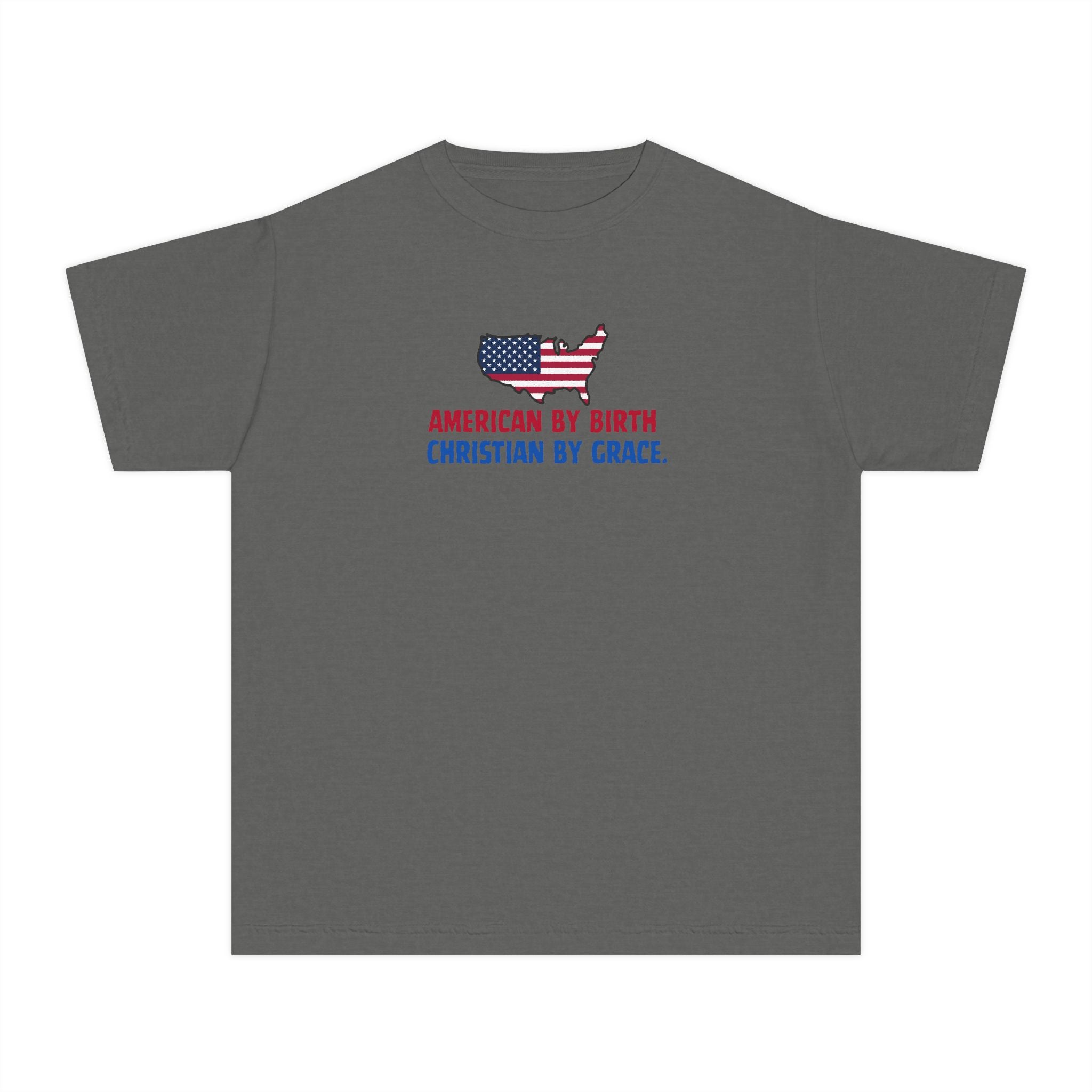 Youth Tee — "American by Birth, Christian by Grace" Flag Design