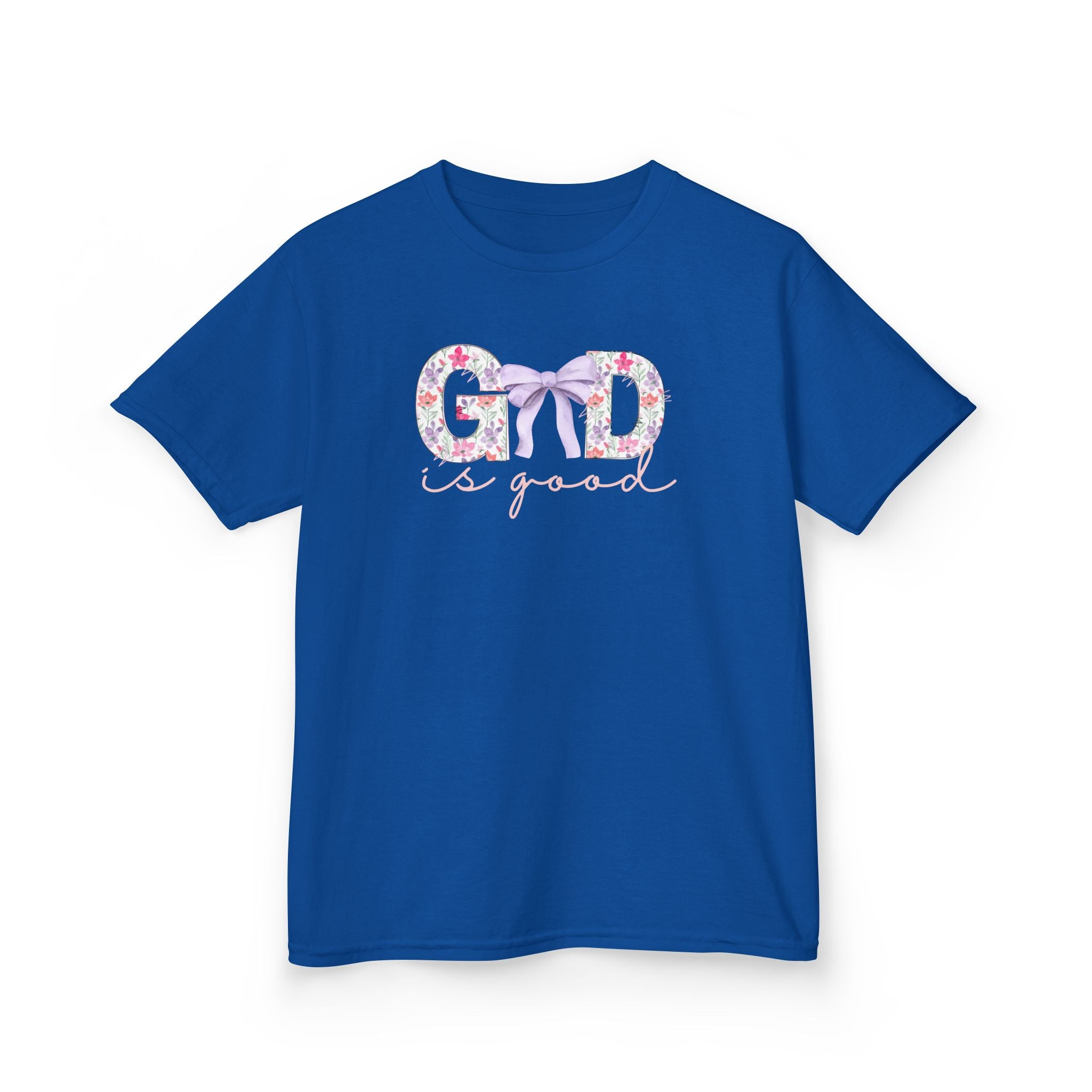 Kids Tee — "God Is Good" Floral Bow Christian Shirt