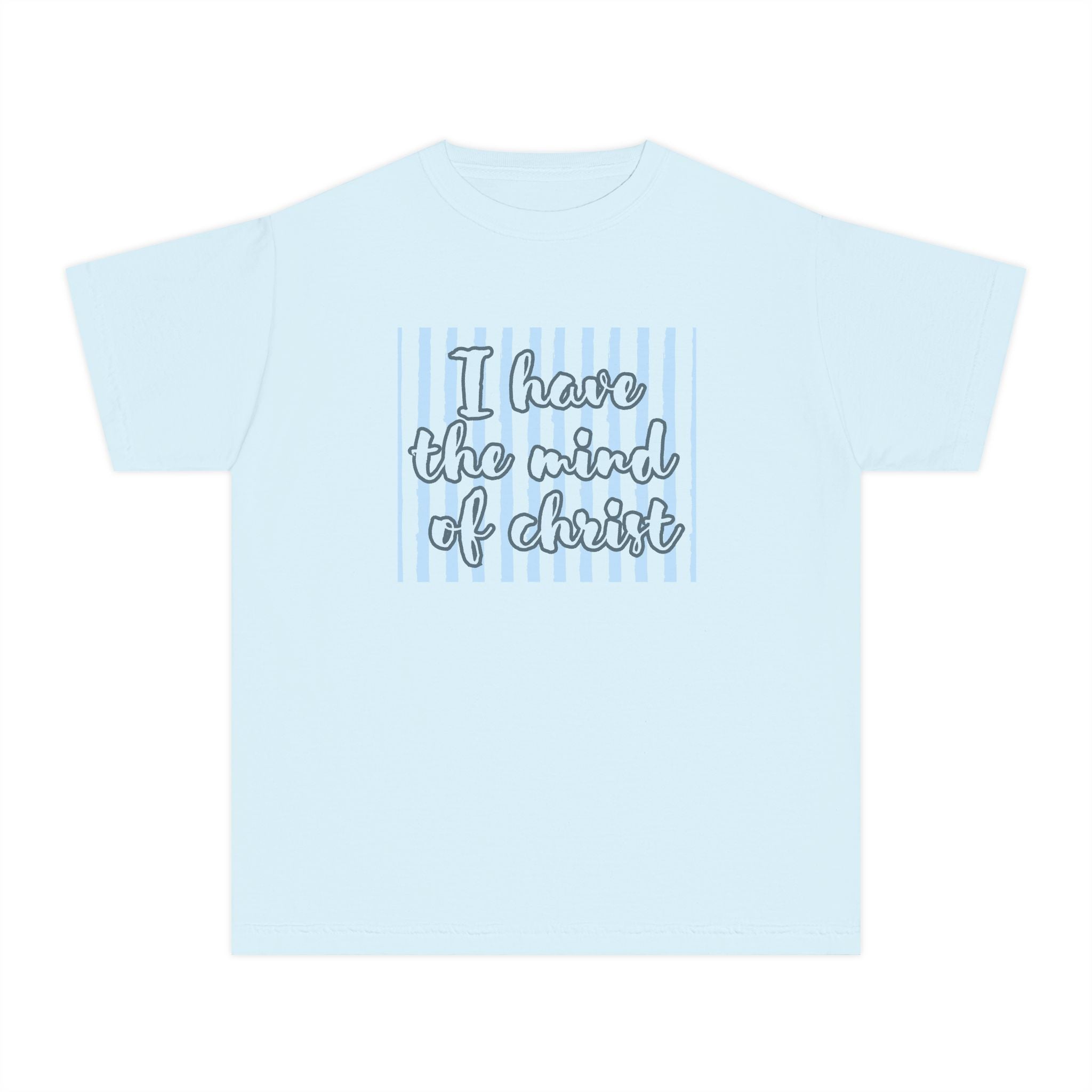 Youth T‑Shirt — “I Have the Mind of Christ” Christian Faith Tee (Pastel Striped Design)