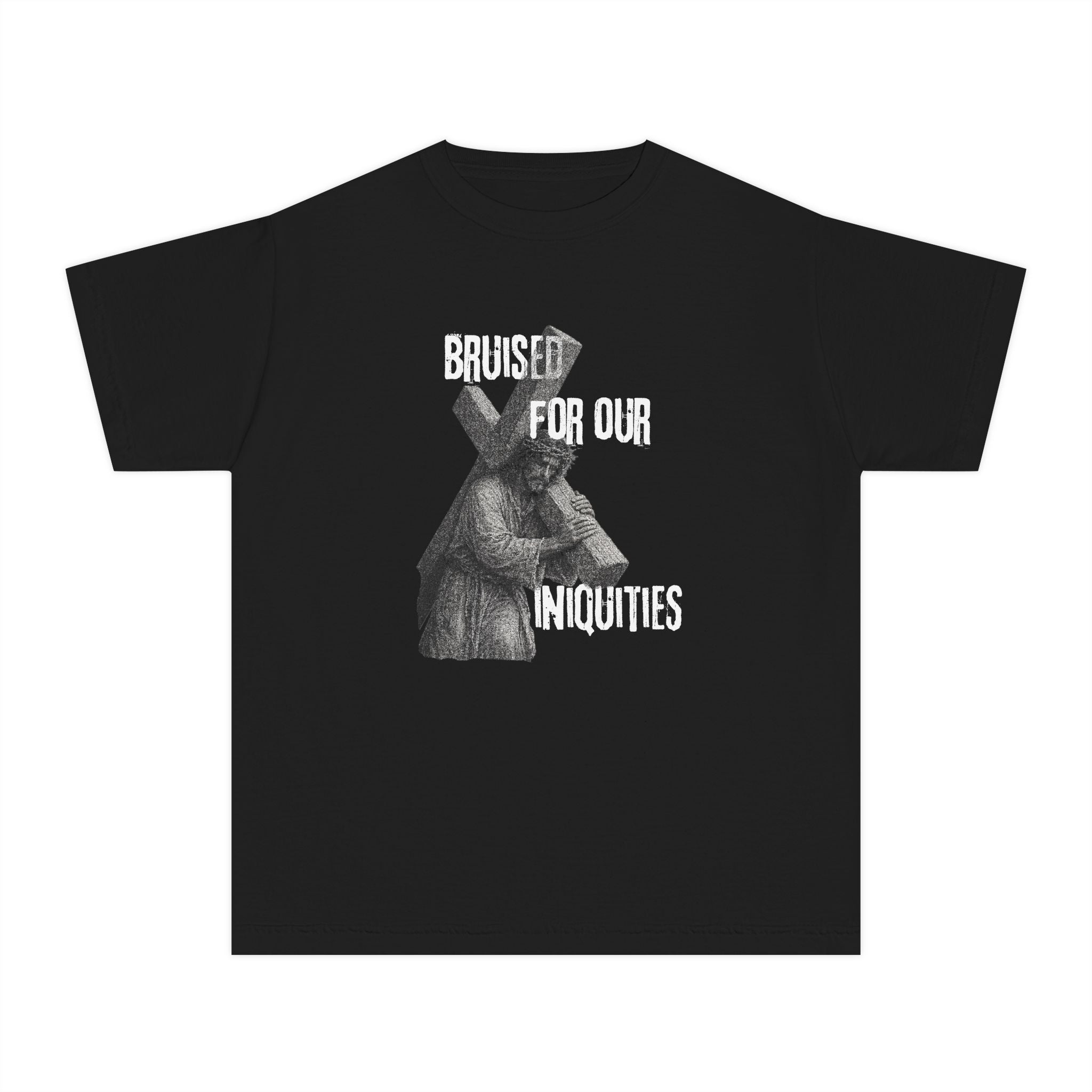 Youth Tee — 'Bruised for Our Iniquities' Cross & Lamb Graphic