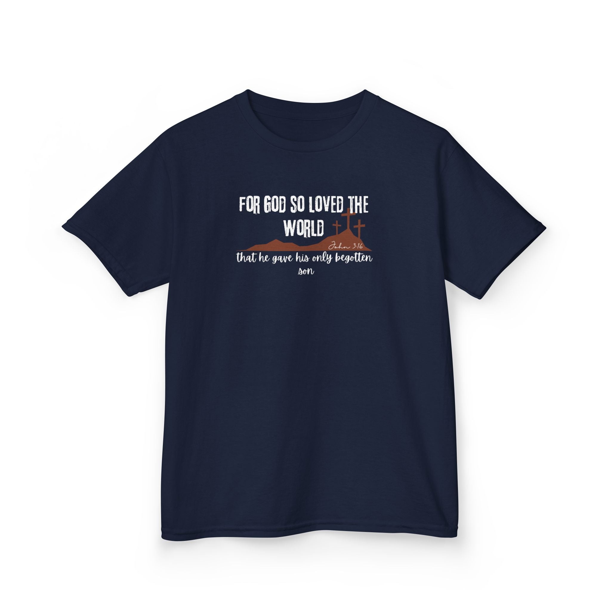 Kids T-Shirt — "For God So Loved the World" Christian Faith Tee