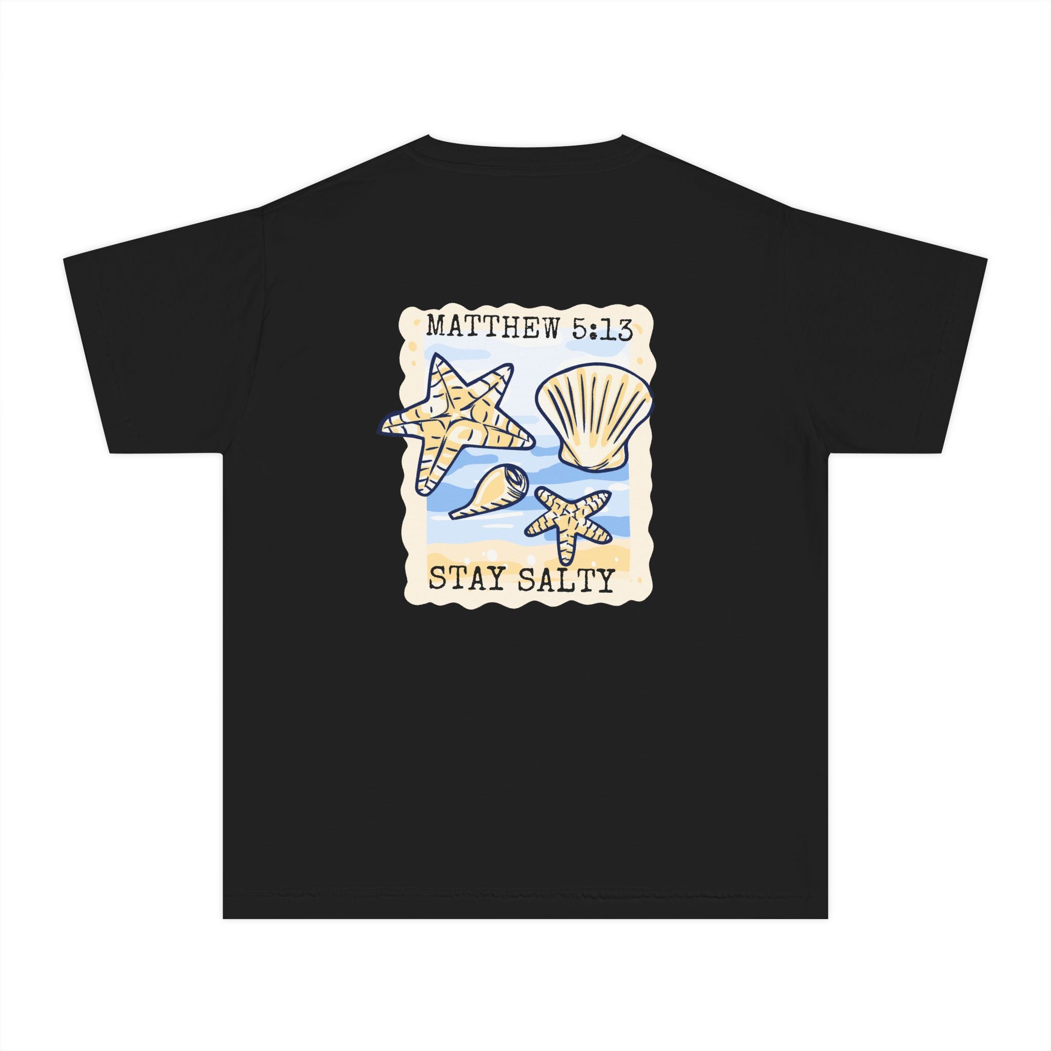 Youth Tee — "Stay Salty" Sea Shells Matthew 5:13 Christian Beach Shirt