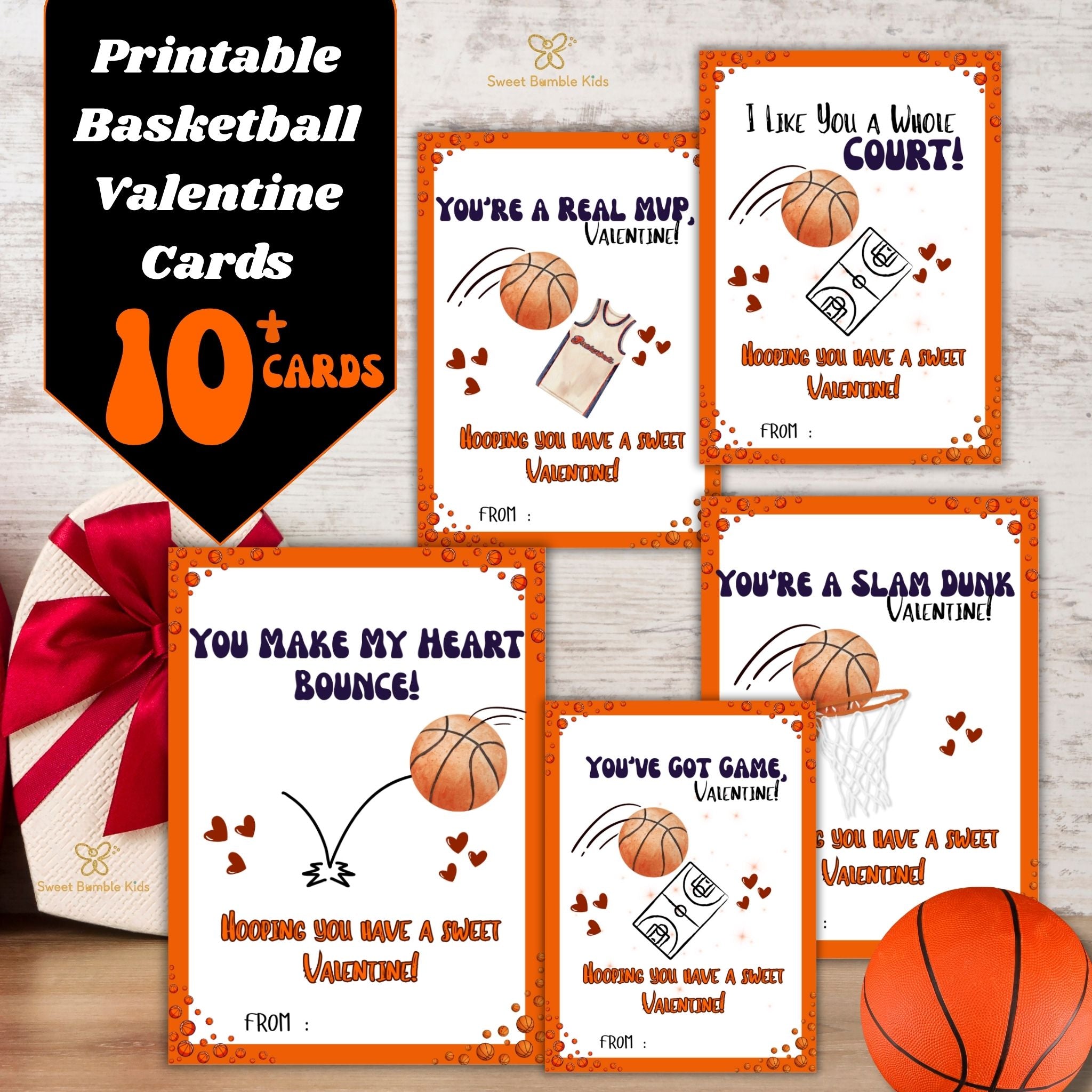Printable Basketball Valentine Cards, Kids Classroom Valentines Day Card
