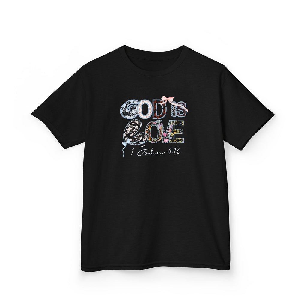 Kids T‑Shirt — "God Is Love" Floral 1 John 4:16 Christian Tee